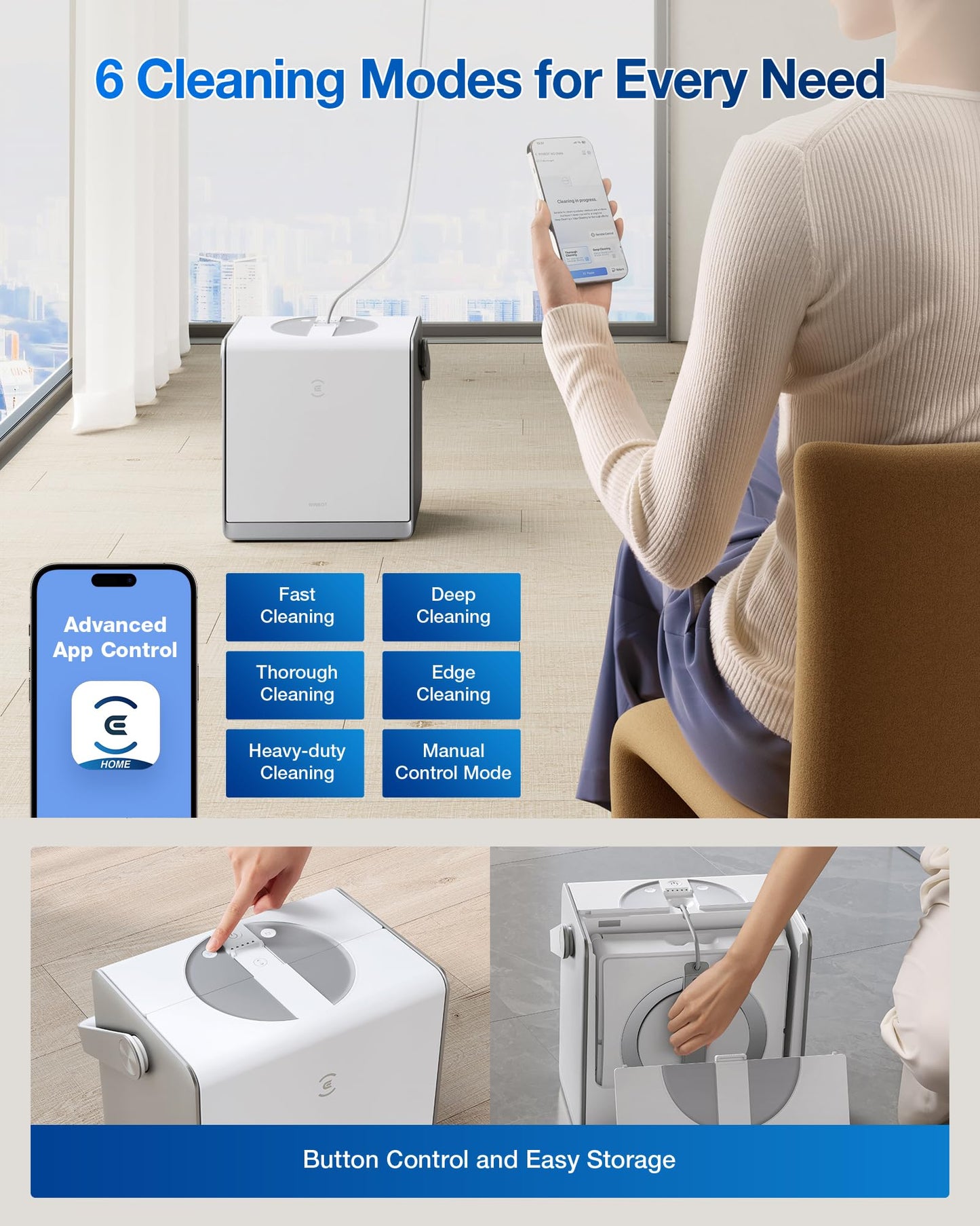 ECOVACS WINBOT W2 PRO Omni Portable Window Cleaning Robot with Multi-Functional Station, Charging While Working, Intelligent Cleaning with Triple Nozzle Water Sprayer, 12-Level Protection
