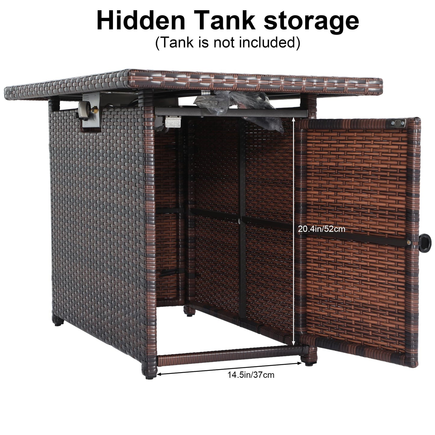 EortheX 44 Inch Propane Fire Pit, Steel Gas Fire Feature Table with Iron Lid,Glass Rock, Rain Cover and Tempered Glass Wind Guard for Outside Garden Backyard Deck Patio