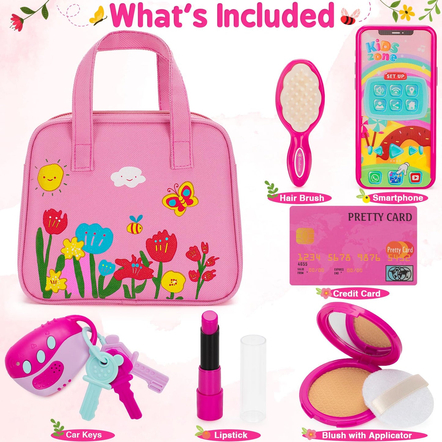 Officygnet Play Purse Toy for Girls 3+ Years Old, Toddler Purse Girl Toys with Pretend Makeup Kit, Pretend Princess Play Toy for Little Girl, Birthday for Toddler Girls Age 3+
