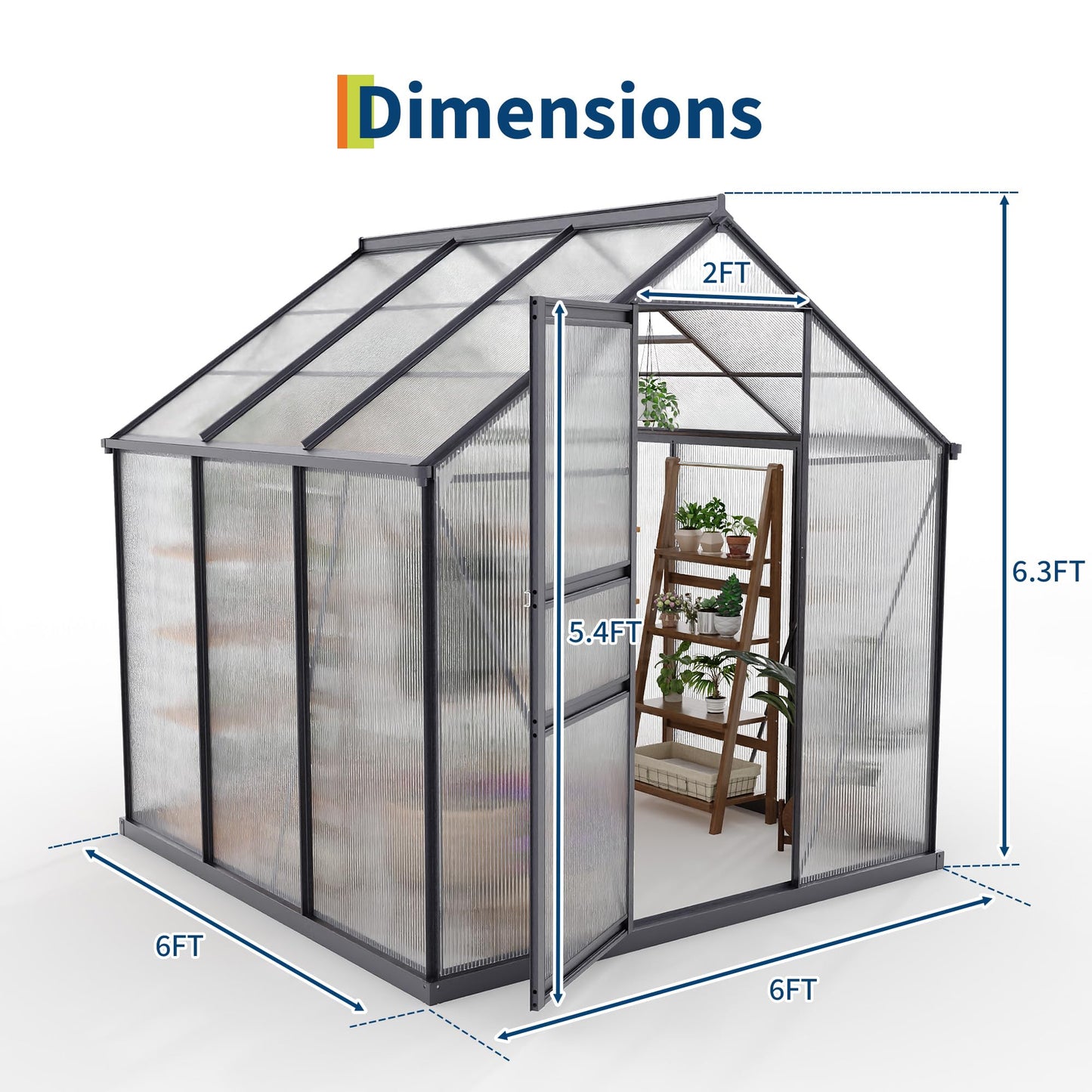 Greenhouses for Outdoors, Polycarbonate Greenhouse with Quick Setup Structure & Roof Vent, Heavy Duty Frame Walk-in Green Houses for Outside Garden Backyard