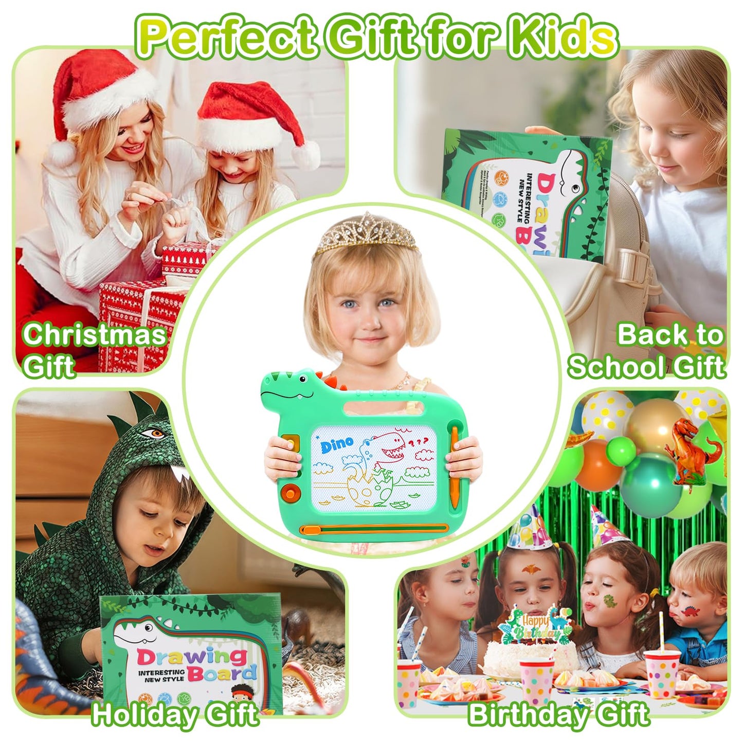 Toddler Toys 2-3, Dinosaur Magnetic Drawing Board Toys for 1 2 3 Year Old Boy Girls,Colorful Magna Sturdy Doodle Board Kids Toy, Etch Sketch Educational Toy for Toddlers 1-3 Christmas Birthday Gifts
