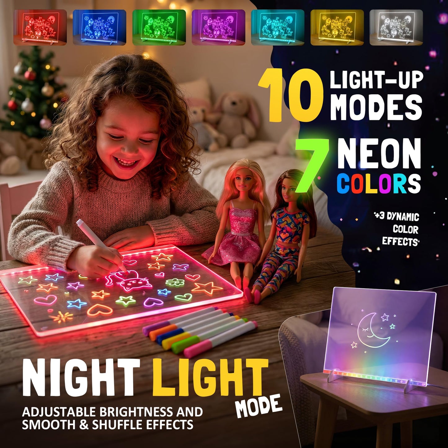 Nutty Toys Magic LED Drawing Board - 10 Light Up Modes - XL 16" Dry Erase Glow Note Doodle Pad - Pens, Adapter & Accessories incl., Top Birthday & Easter Gifts 2026 for Kids, Girls, Boys & Teens