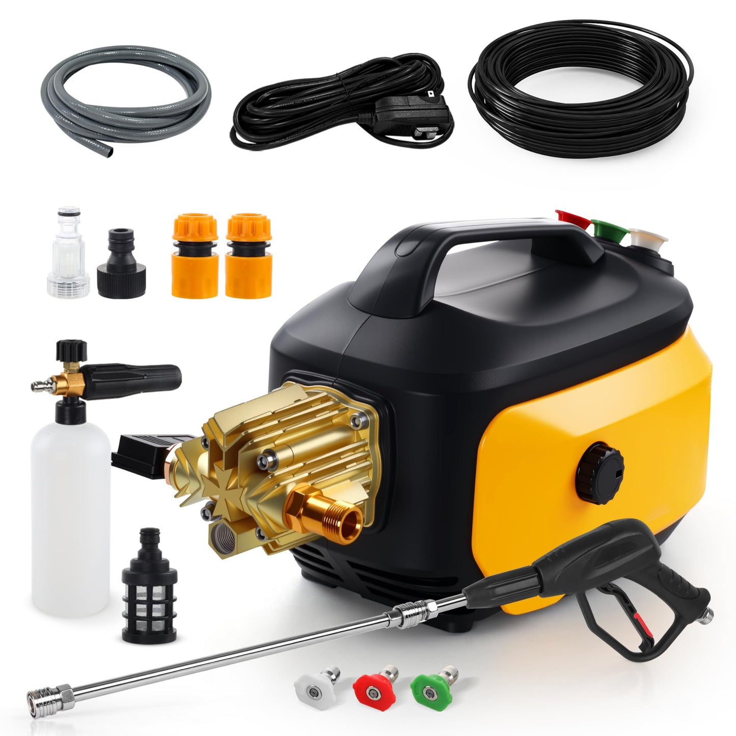 Portable Compact Pressure Cleaner, Power Cleaner with 33FT Flexible Extension Hose, 3 Nozzles, Foam Cannon for Cars, Patios, Driveways