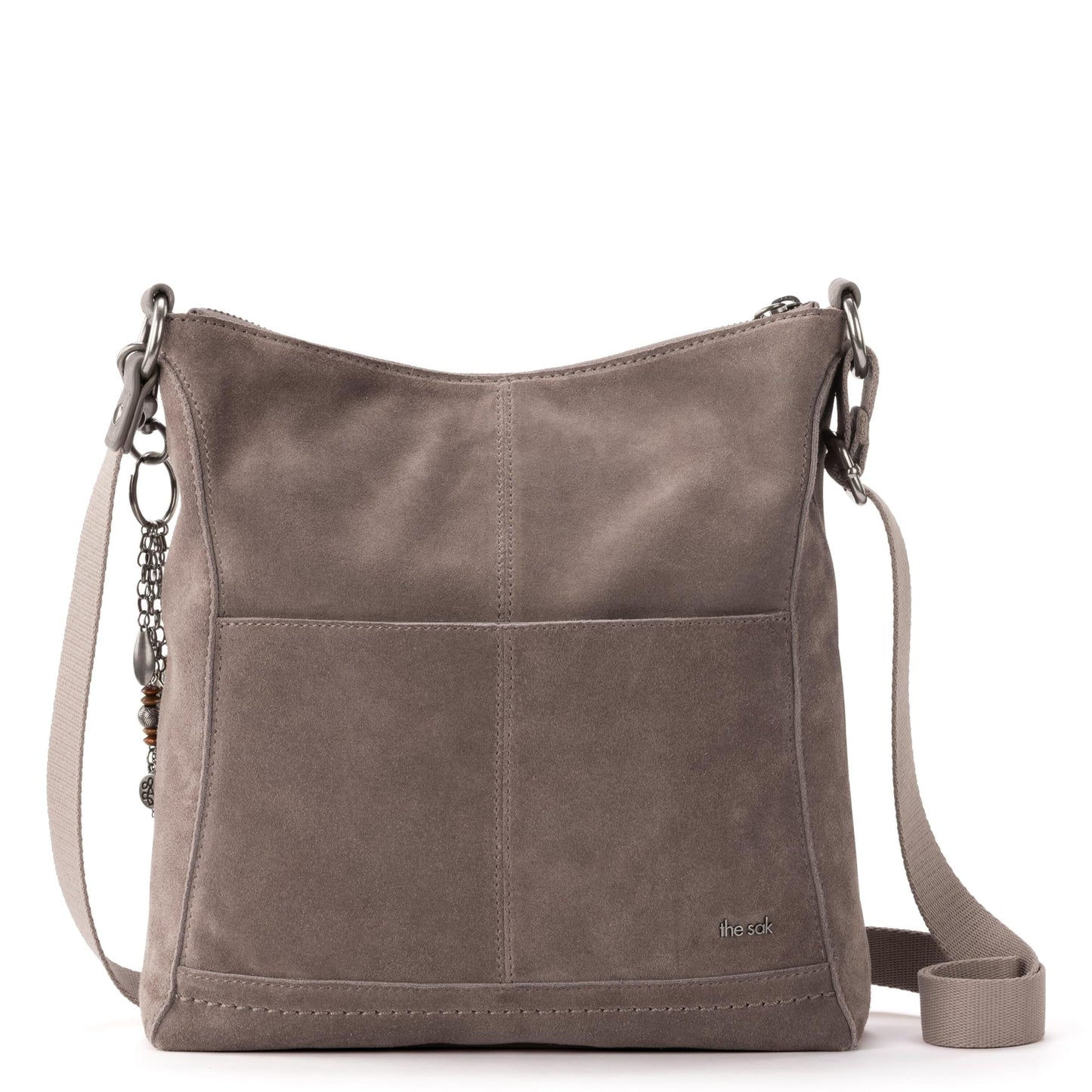 The Sak Lucia Crossbody Bag in Leather, Convertible Purse with Adjustable Strap, Mushroom Suede