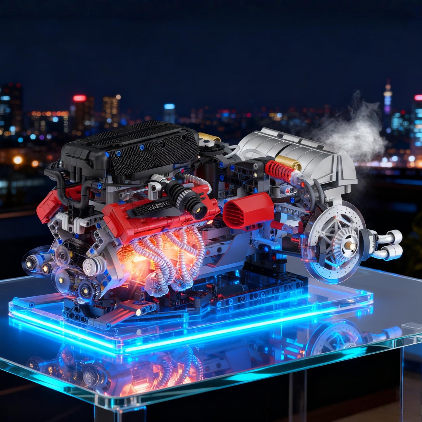 V12 Engine Model Kit that Runs - Visible MOC Physical Science Car Engine Project for Car Enthusiasts with Motor, Lighting and Exhaust,STEM Building Engineering Toy Set for Adults