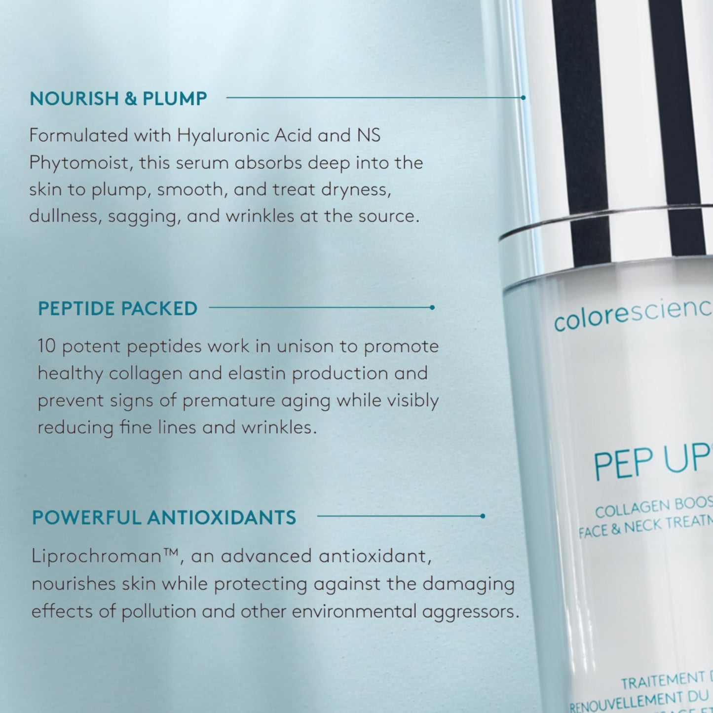 Colorescience Pep Up Collagen Renewal Face & Neck Treatment, Promotes Collagen and Elastin Production, 10 Peptides to Defend Against Signs of Aging
