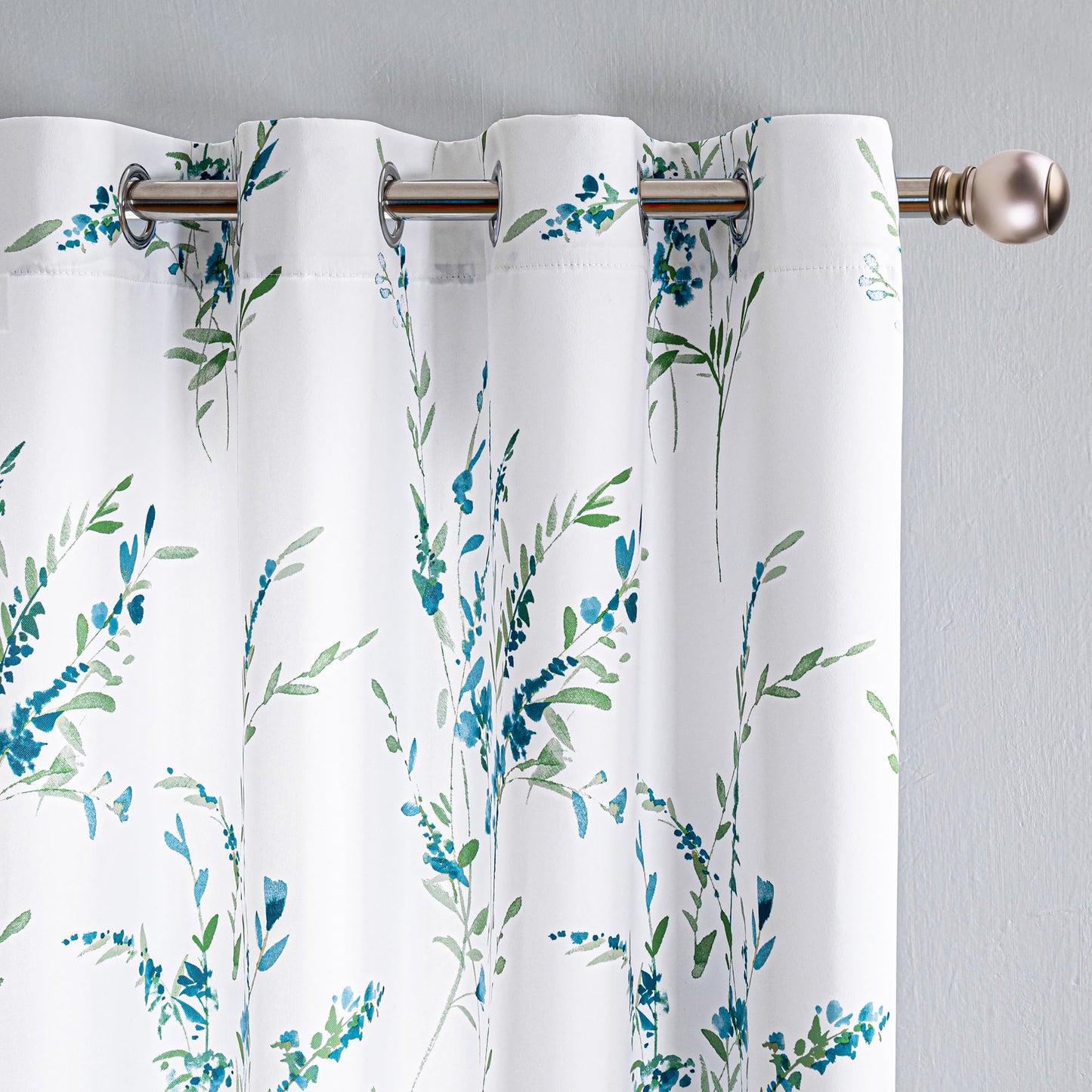 MYSKY HOME 54 inch Floral Curtains, Light Filtering, Thermal Insulated for Bedroom Bay Window, Printed Soft Drapes, Leaf Grommet Darkening, Set of 2 Panels, Sage