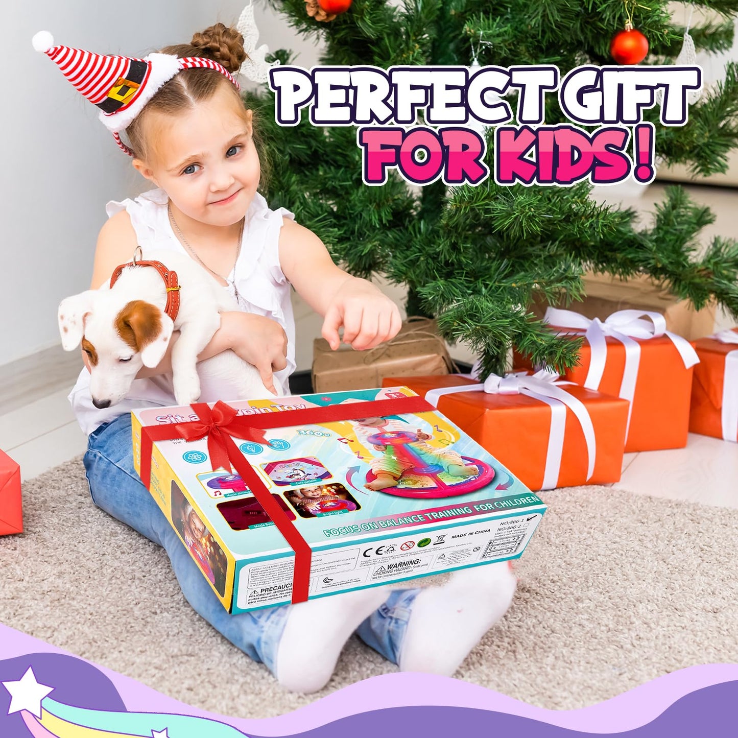 Unicorn Sit and Spin, GODELAIF Sit and Spin Toy 360° Spinning Stool Seat Sensory Toys Christmas Birthday Gift with Music & LED Lights for Kids Toddlers Girls Boys 2, 3, 4, 5, 6 Years Old