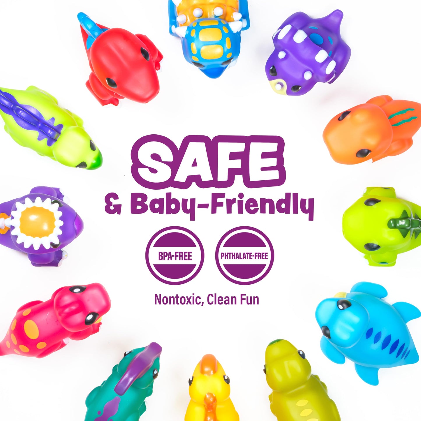 Tub Works® Dinosaur Mold Free Bath Toys, 12 Pack | Sealed, No Hole Bath Toys Design Keeps Moisture Out | Soft, Squeezable & Float on Water | Easy-Grip Baby & Toddler Bath Toy Set | Baby Pool Toys