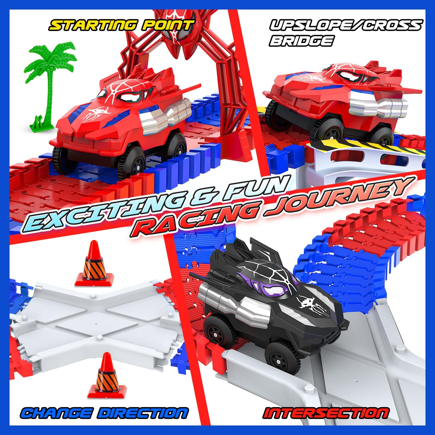 Spider Toys 250 PCS Race Car Track for Kids Ages 3-6 with 2 Cool Monster Car, Toddler Car Tracks for 3+ Year Old Boys Girls, Toy Set Birthday Gifts for 3-6 Year Old Boys