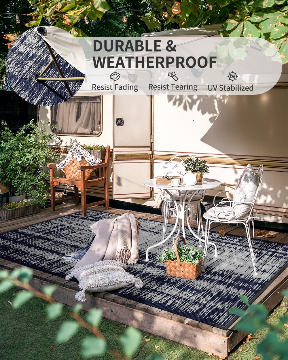 MontVoo Outdoor Rug Waterproof 5x8 ft Outdoor Patio Rug Mat Reversible Plastic Straw Outside Rug Carpet Outdoor Rugs for RV Camping Picnic Beach Balcony Porch Deck