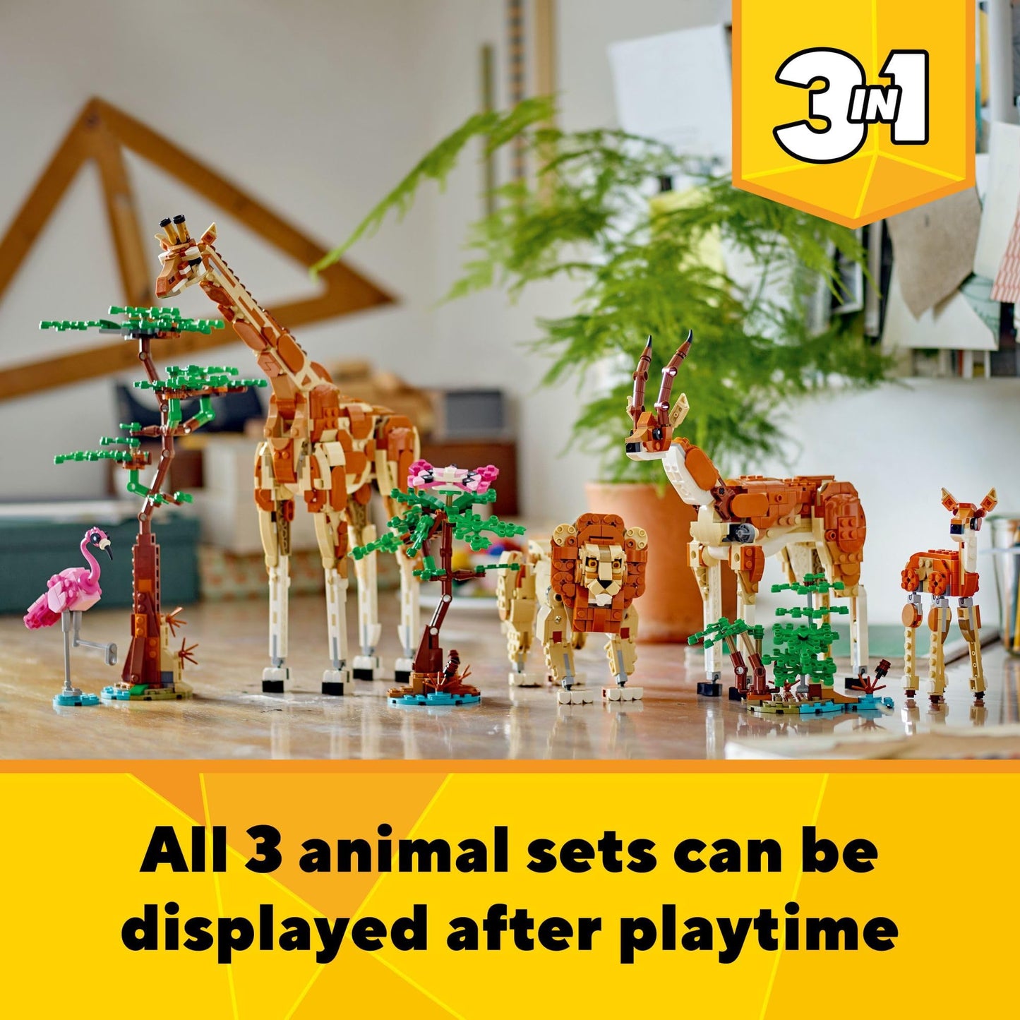 LEGO Creator 3 in 1 Wild Safari Animals, Rebuilds into 3 Different Safari Animal Figures - Giraffe, Gazelle or Lion Toy, Nature Toy, Building Set for Kids Ages 9 Years Old and Up, 31150