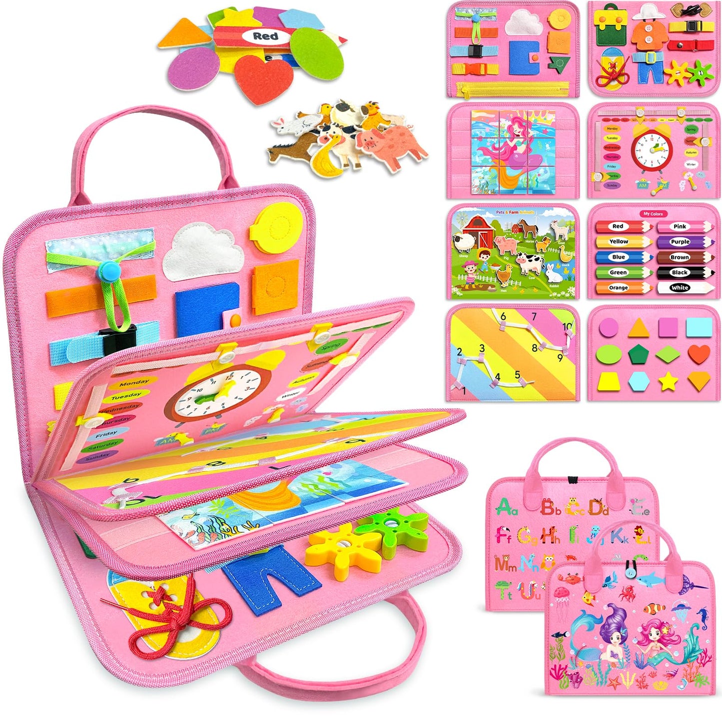 Gojmzo Busy Board Montessori Toys for Toddler Girl Birthday Gifts, Busy Book Sensory Toys for Toddlers, Learning Educational Toddler Travel Activities