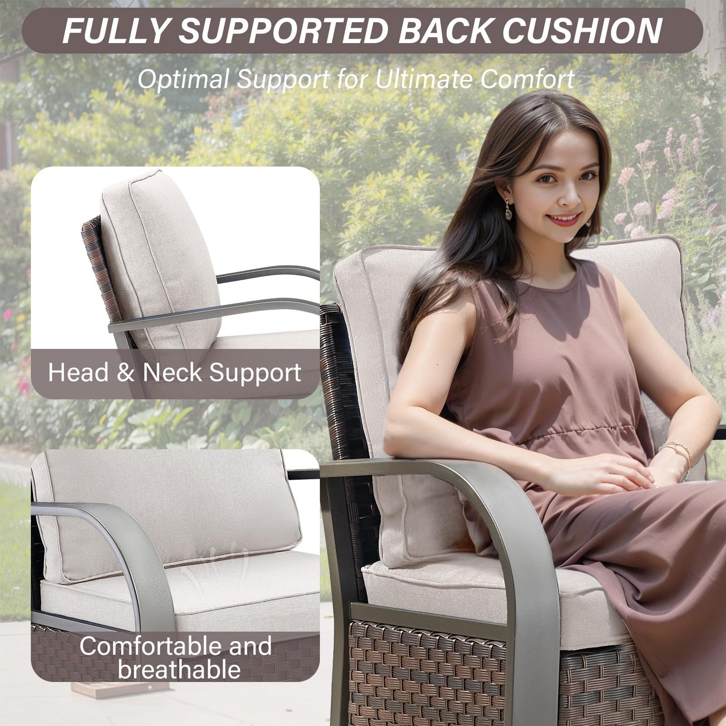 Belord 5 Piece Outdoor Wicker Furniture Set, High Back Deep Seating Patio Sofa Set with Metal Armrests Rattan Chairs, and Ottomans for Porch Deck Sunroom Backyard