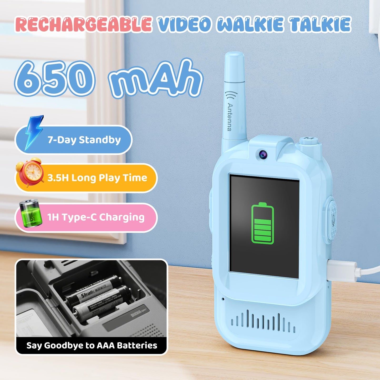 Video Walkie Talkie for Kids - 2 Pack Rechargeable Kids Walkie Talkies Long Range Radios, Video Intercom & Voice Effects, Christmas Birthday Gifts, Toys for Age 3-12 Boys Girls, Indoor Outdoor Travel