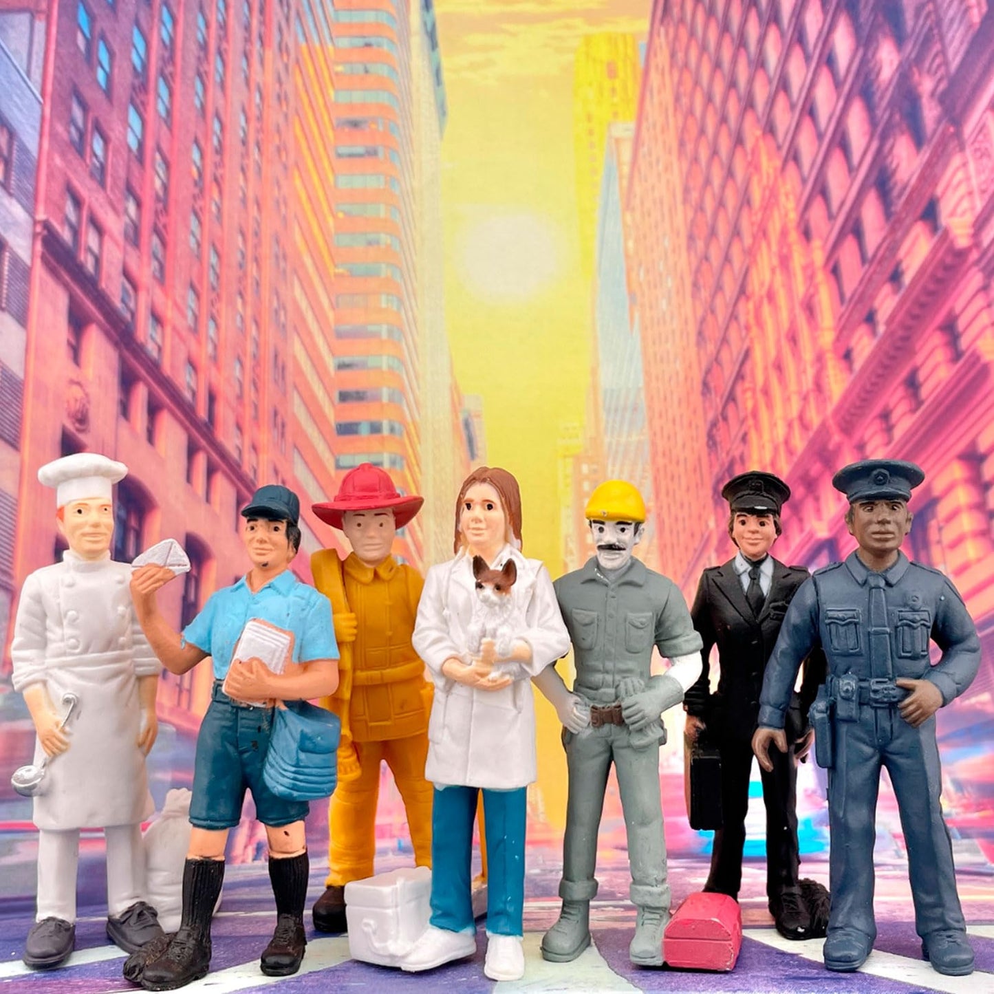 Safari Ltd. People TOOB - 7 Everyday Heroes Figurines of Construction Worker, Policeman, Mailman, Pilot, Chef, Fireman, and Veterinarian - Fun Educational Play Toy Set for Boys, Girls & Kids 3+