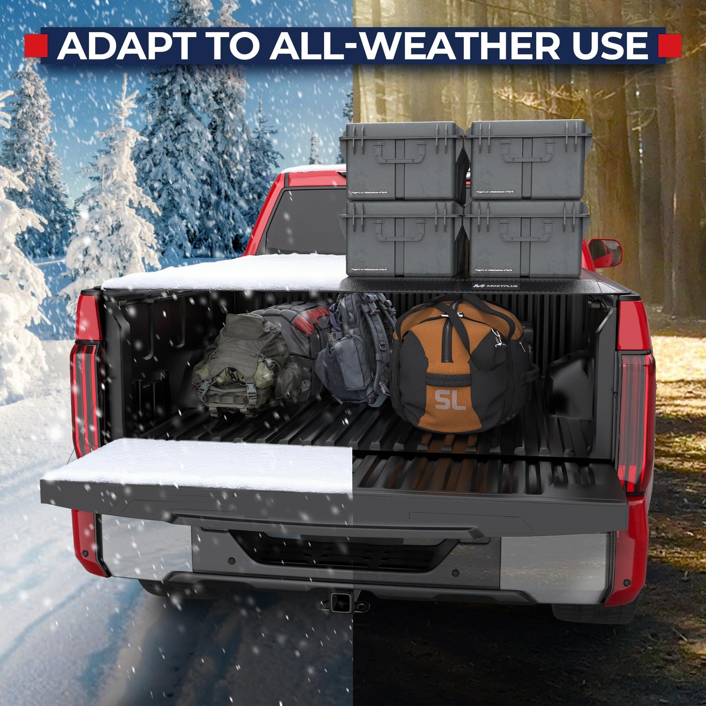 MOSTPLUS Quad Fold Hard Truck Bed Tonneau Cover Compatible with 2014-2025 Toyota Tundra Fleetside for Models with The Deckrail System 5.5 FT-4 Fold Aluminum Bed 66.7 inch
