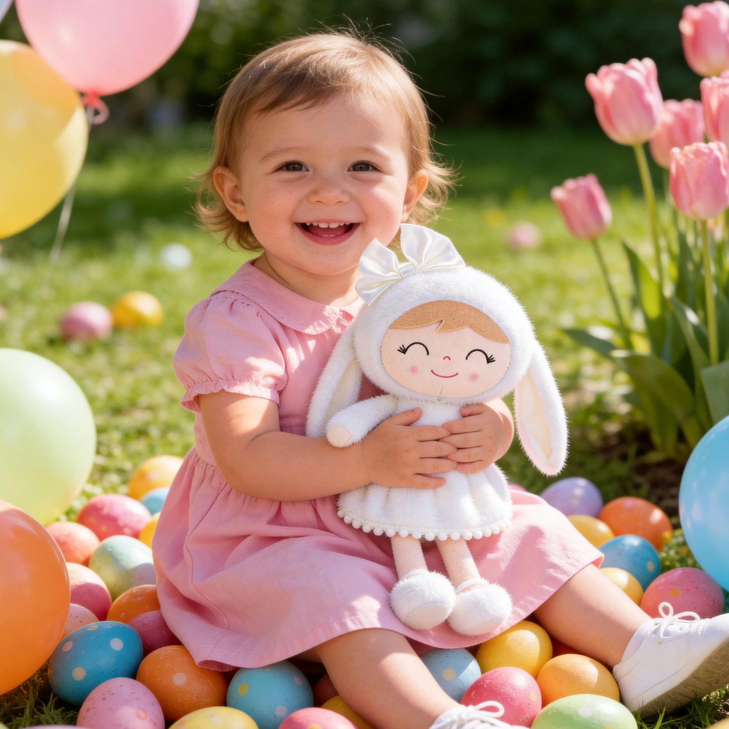 Gloveleya Baby Girl Gift Plush Bunny Dolls First Baby Doll Toddlers Rabbit Toy Bunny Gifts for Girl White 12 Inches