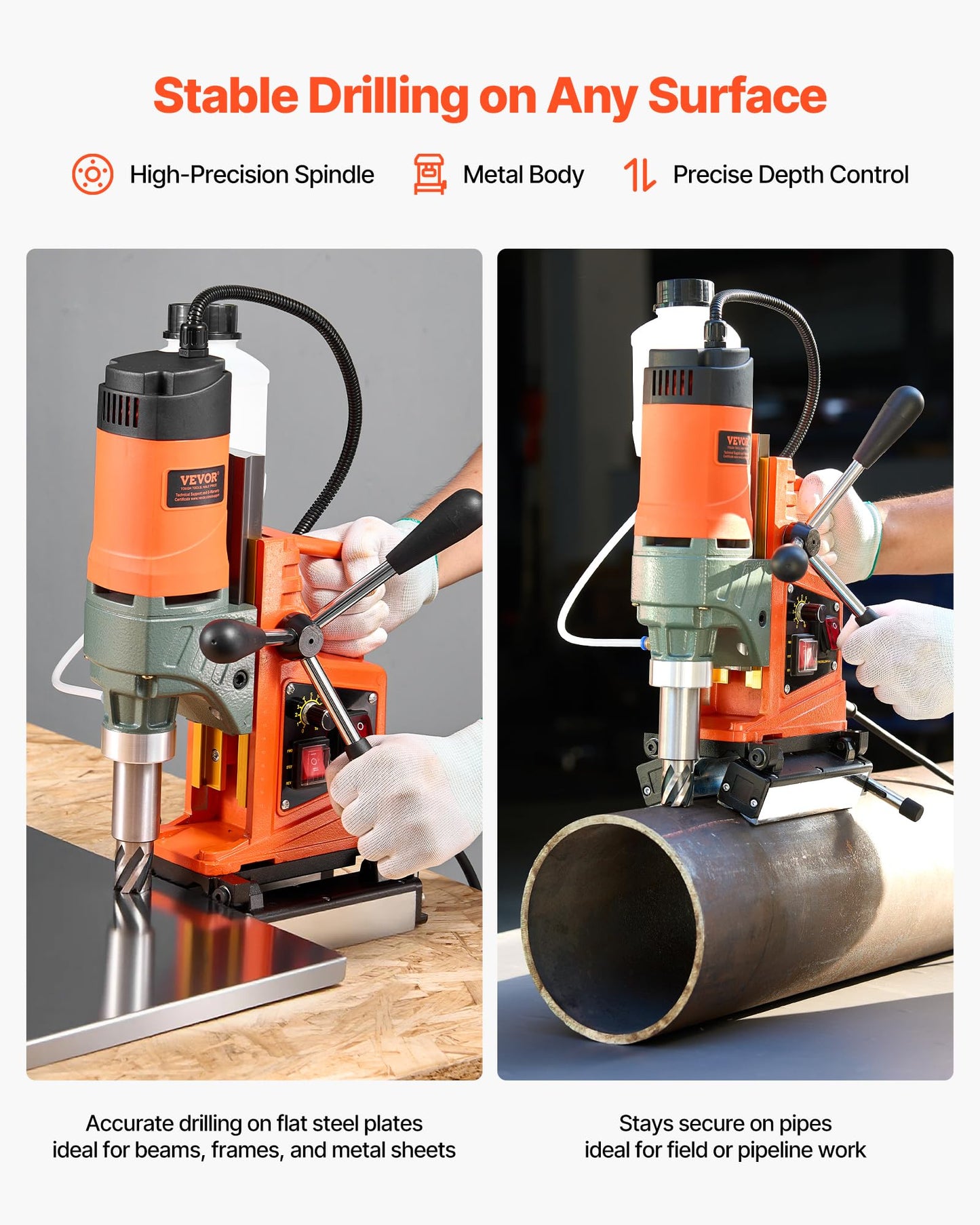 VEVOR Magnetic Drill Press, 1400 W, 2 inch Boring Diameter, 0-750 RPM Speed, Reversible Direction, Mag Drill Press with 11 Core Bits, Electric Drilling Machine for Industrial and Home Improvement