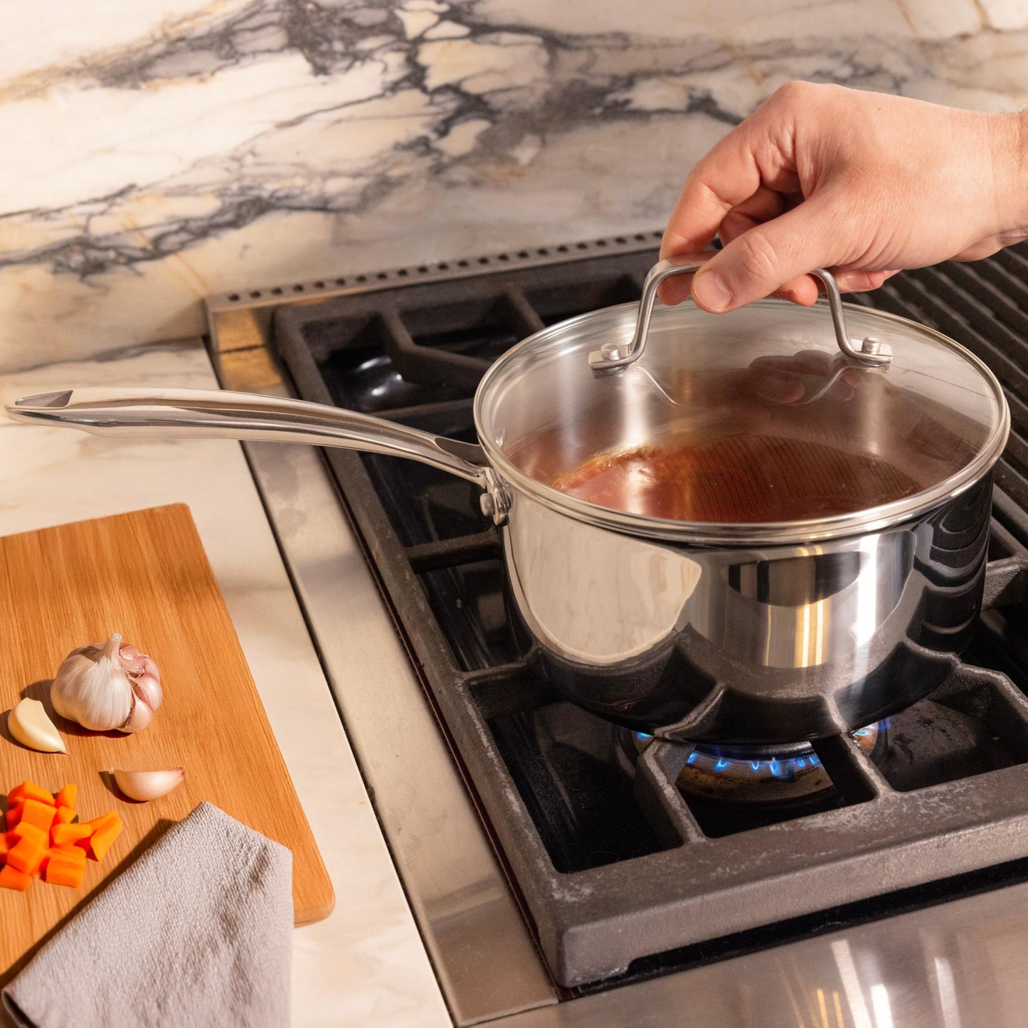 Lagostina 3 Ply Clad, 12-pc Cookware Set , Stainless Steel Pots and Pans, stay-cool cast stainless steel handles, tempered glass lids ,Induction safe, Oven Safe 500°F without the lids
