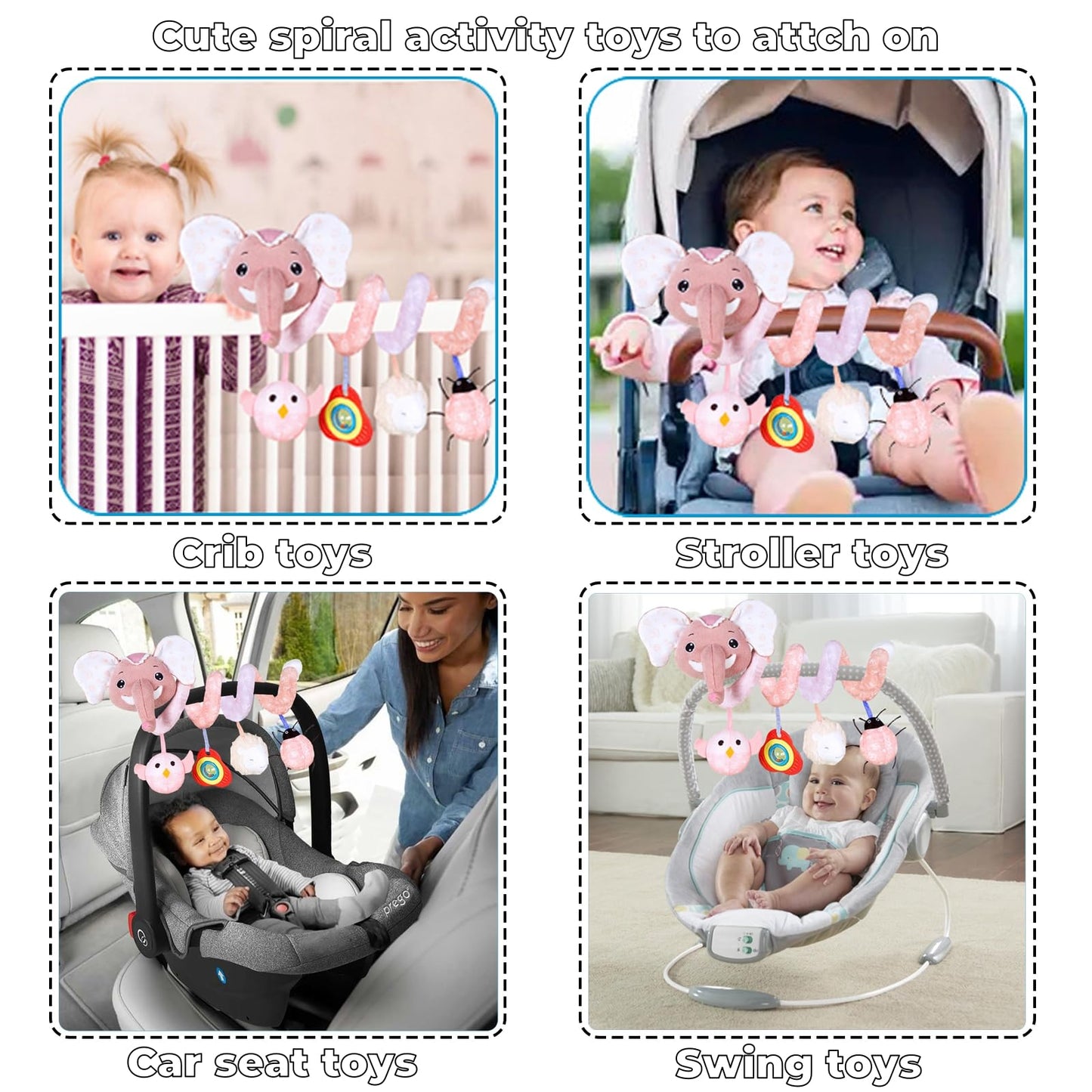 Musical Owl Rattle Sheep Pink Elephant Car Seat Toys for Babies 0-6 Months, Hanging Stroller Toys for Baby Girls 3-6 Month, Newborn Girl Infants Baby Birthday Gift Toy 0-12 Months