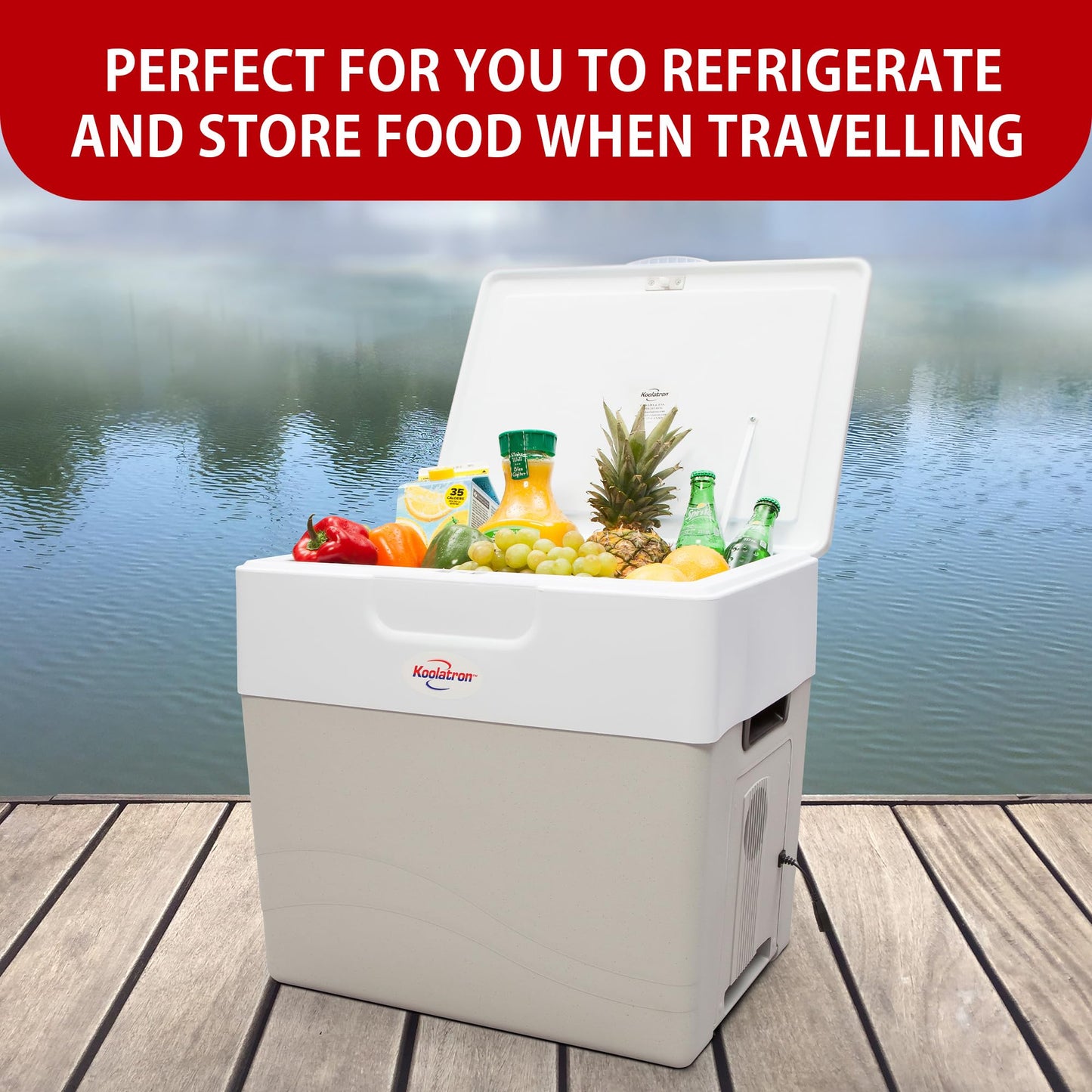 Koolatron Thermoelectric Iceless 12V Cooler Warmer 49 qt (52 L), Electric Portable Car Fridge w/ 12 Volt DC Power Cord, Gray/White, Travel Road Trips Camping Fishing Trucking, Made in North America