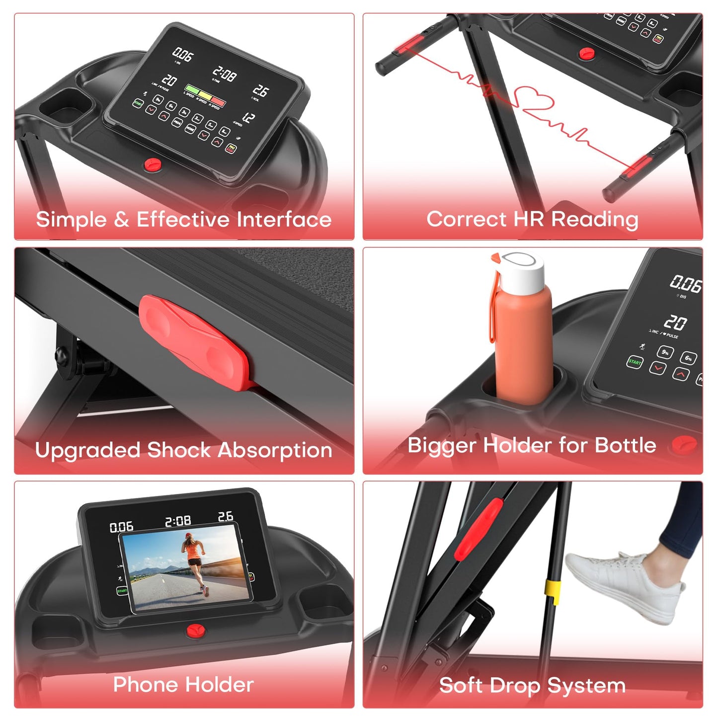 Treadmill with Incline for Home, WENOKER 15% Auto Incline Treadmill with Handrail 300 lbs Capacity, 3.0HP Quiet Walking Pad Tread mill with App, Portable Folding Tread mill with Heart Rate & Wide Belt