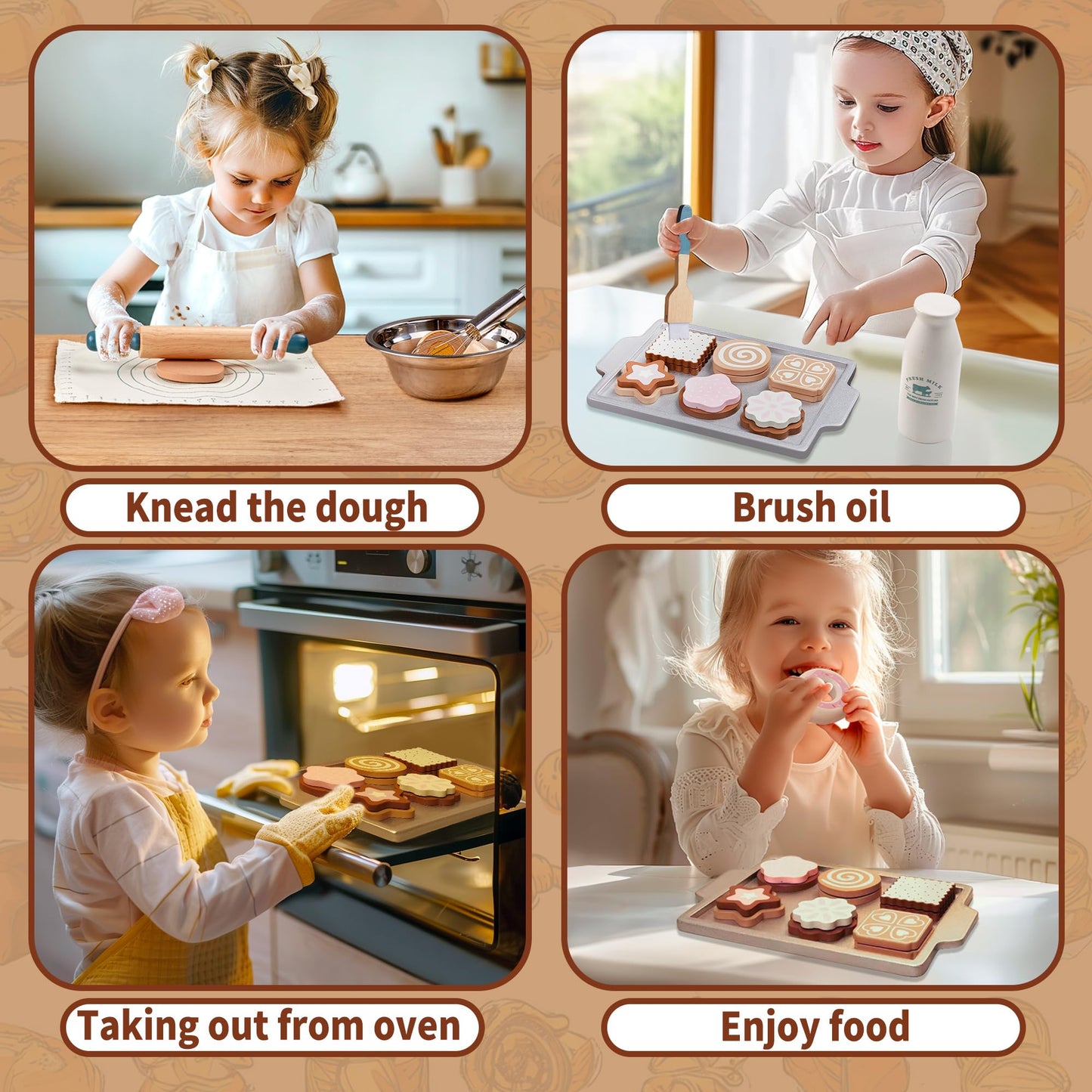 Wooden Play Food Sets for Kids, Pretend Play Kitchen Accessories with Shopping Bag, Cutting Toys, Gift for Boys and Girls Ages 3-6