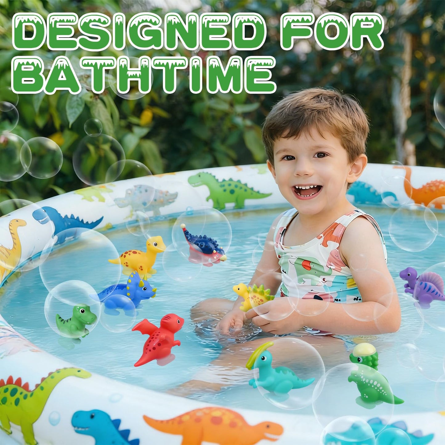 Bsenhe 9PCS Dinosaur Bath Toys for Kids, Mold Free Bath Toys for Toddlers, Float on Water Bathtub Toys for Babies 6-12 Months 1-6 Birthday Christmas Stocking Stuffers Gifts