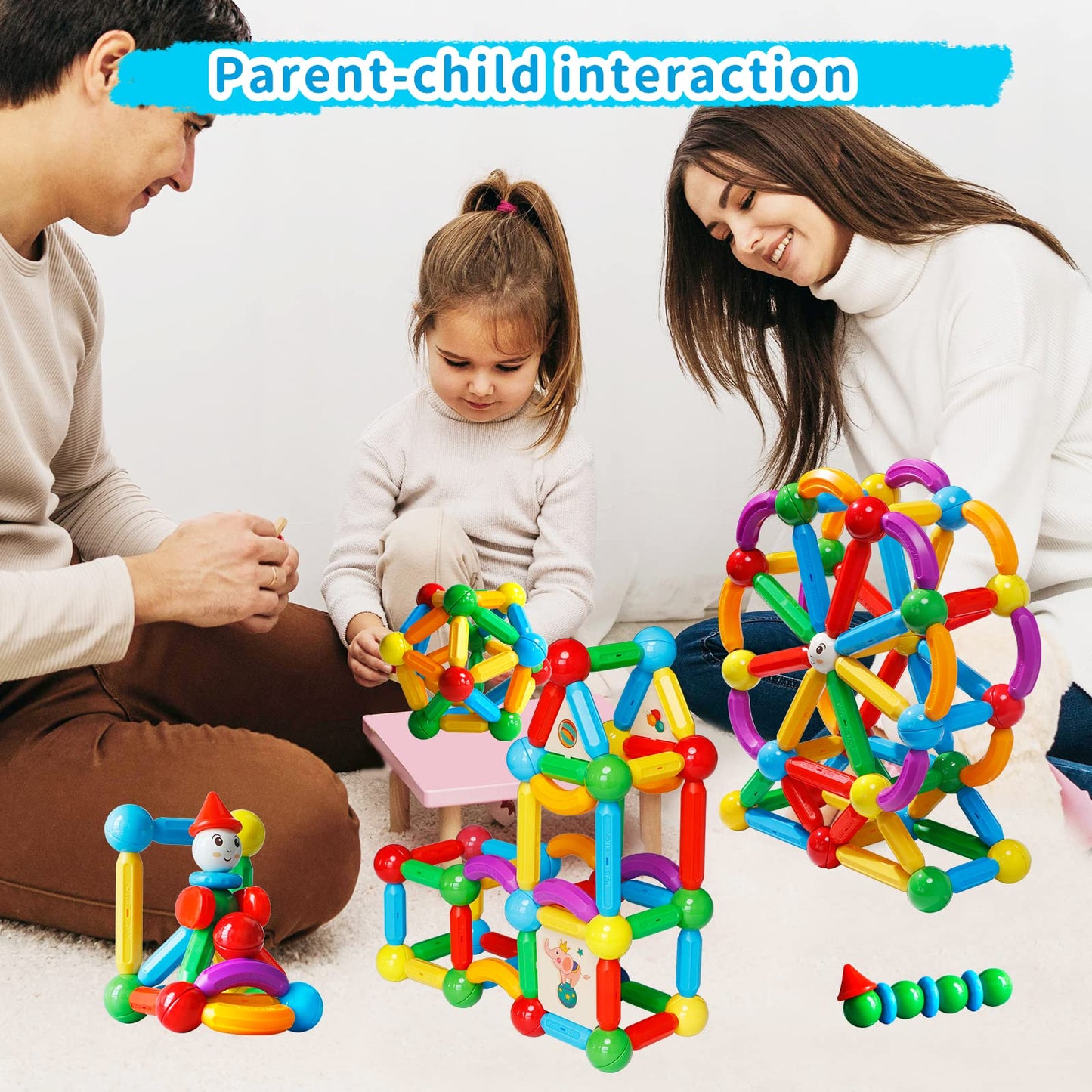 TOKBLOK Magnetic Blocks for 3 Years Old Girls Boys Magnetic Building Sticks Preschool Educational Learning STEM Toys Toddler Montessori Magnet Toys Kids Gift - 76Pcs Starter Set