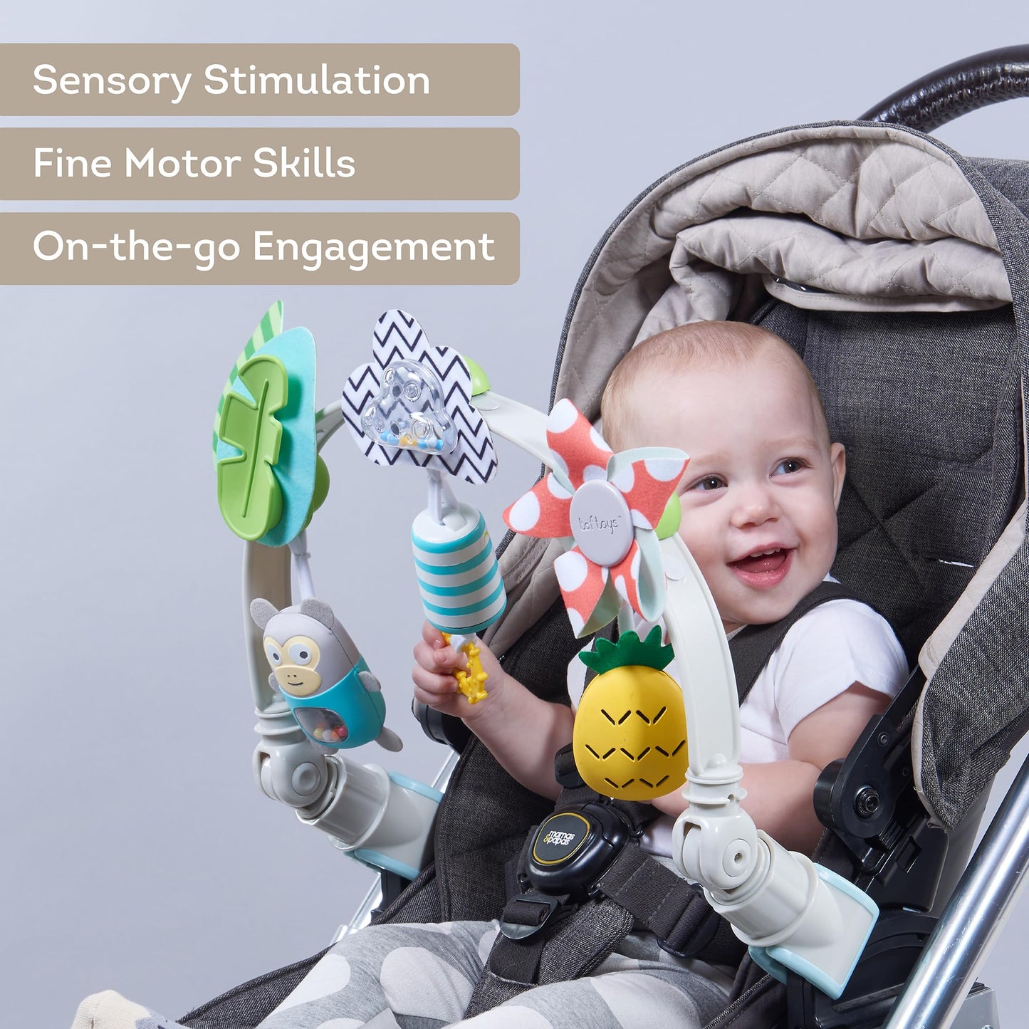 Taf Toys Tropical Arch Adjustable Infant Car Seat & Stroller Toy for Infant & Toddlers, Stroller Arch, Baby Crib Toys Clips on Prams/Car Seats/Bouncers Encourages Motor Skills & Sound Exploration