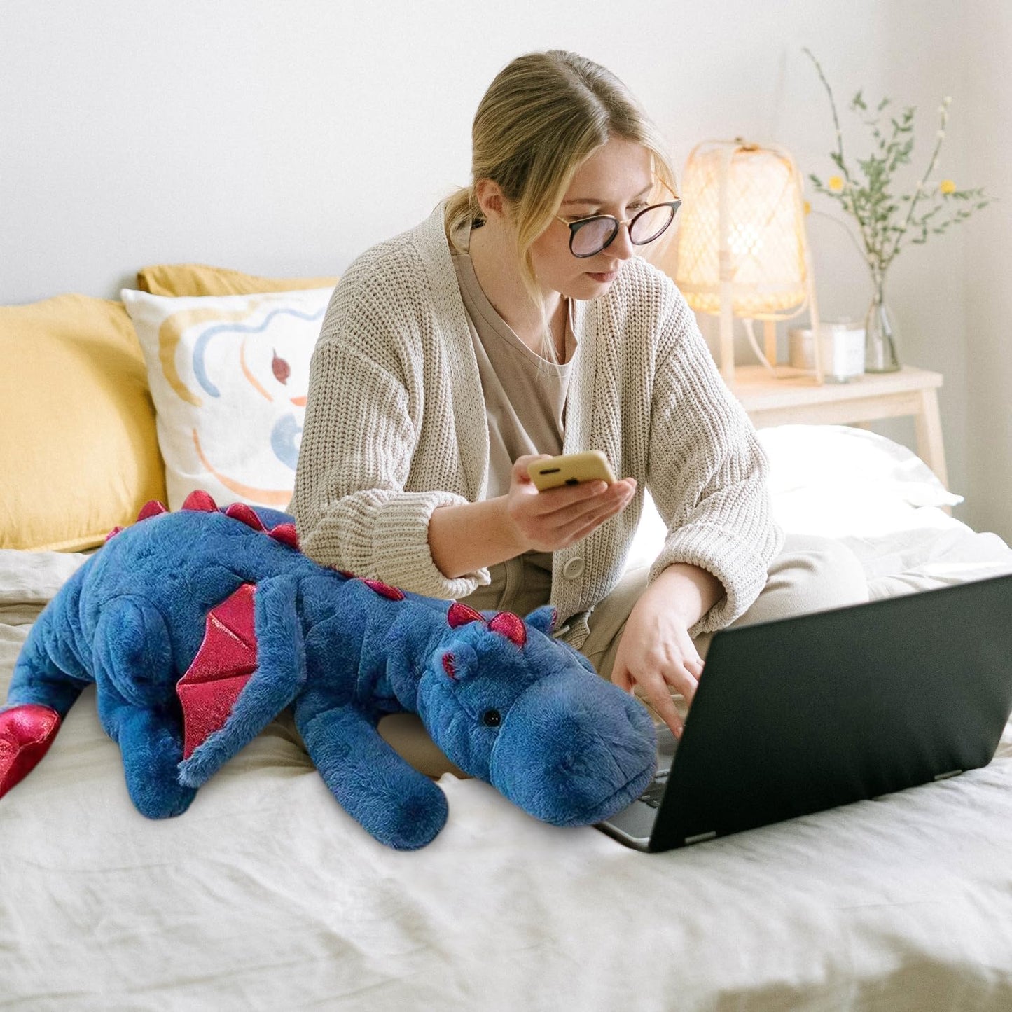 Dodhse Pterosaur Stuffed Animal with Wings - Cute Soft Dinosaurs Plush Toys Little Flying Dragon Plushies Pillow Doll Christmas Birthday Gifts for Kids Boys Girls (Blue,35.43inch/90cm)