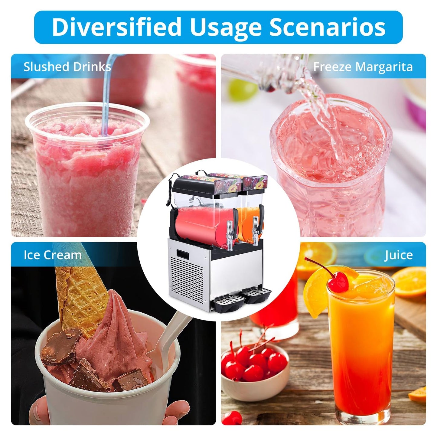 PeacefulHues Commercial Slushy Machine Frozen Drink Machine, Double Tank 12l 700w Stainless Steel, Margarita Wine Slush Smoothies Maker for Restaurant Bar Party