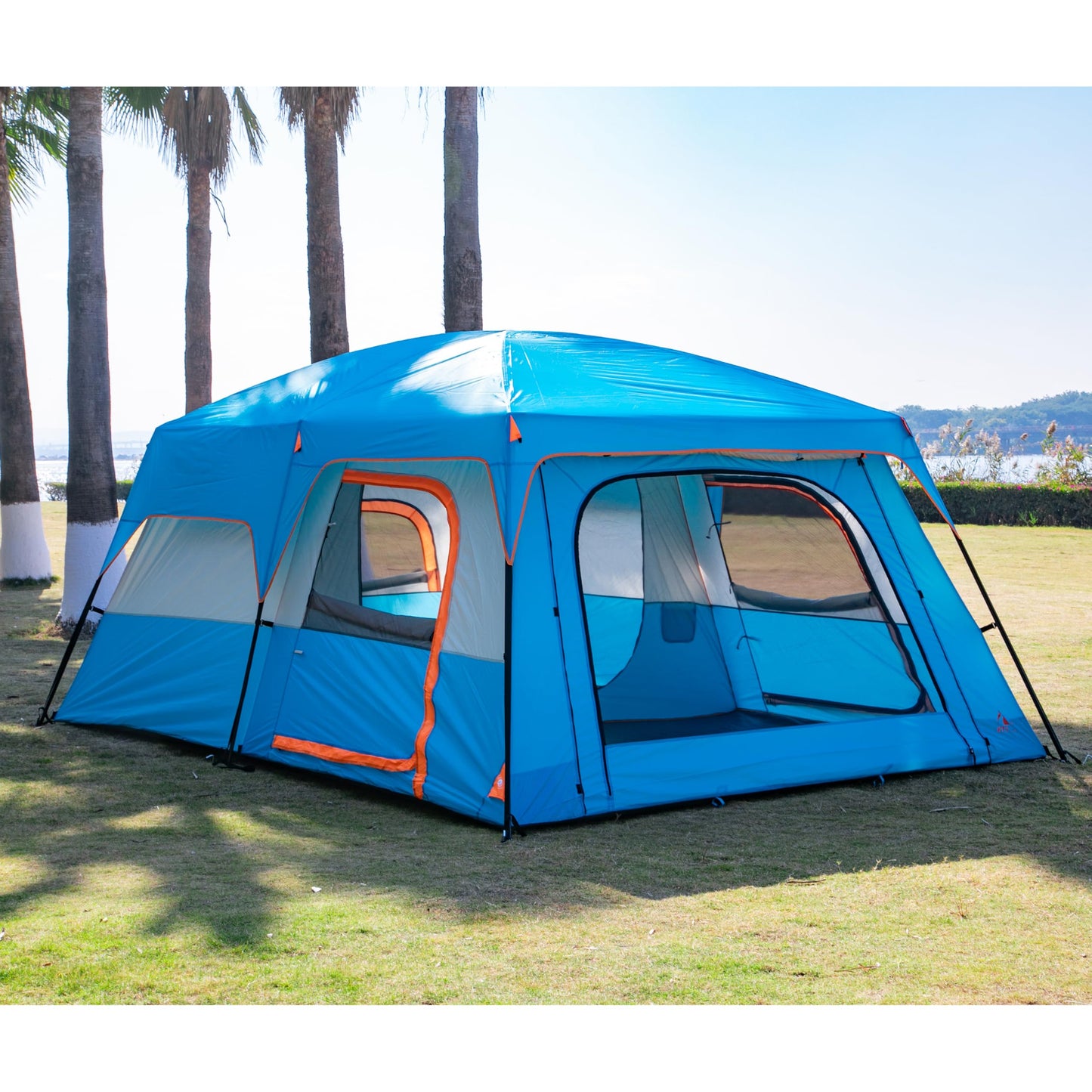 KTT Extra Large Tent 12 Person,Family Cabin Tents,2 Rooms,3 Doors and 3 Windows with Mesh,Straight Wall,Waterproof,Double Layer,Big Tent for Outdoor,Picnic,Camping,Family Gathering(Blue)