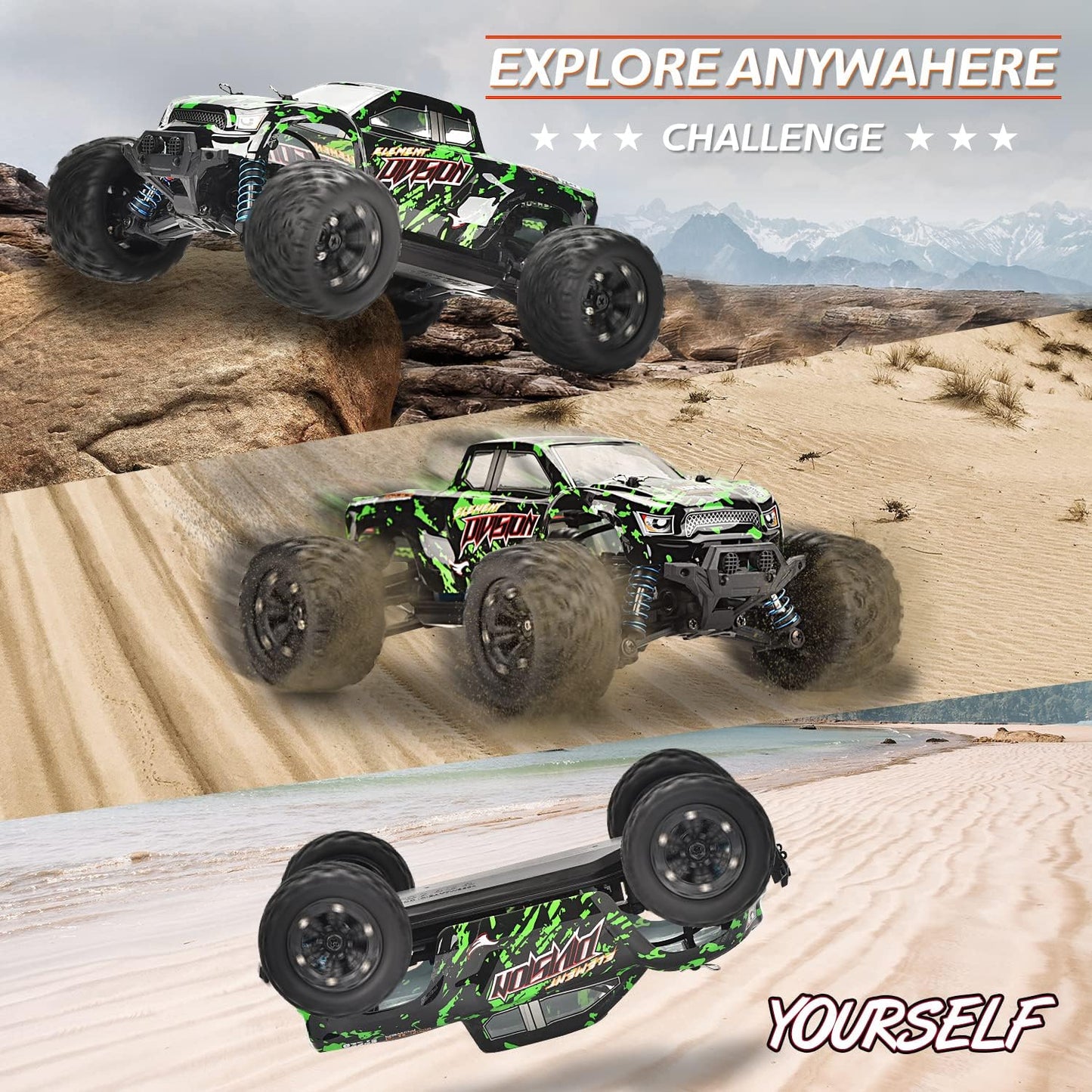 TENSSENX 1:18 Scale All Terrain RC Cars, 40KPH High Speed 4WD Remote Control Car with 2 Rechargeable Batteries, 4X4 Off Road Monster Truck, 2.4GHz Electric Vehicle Toys Gifts for Kids and Adults