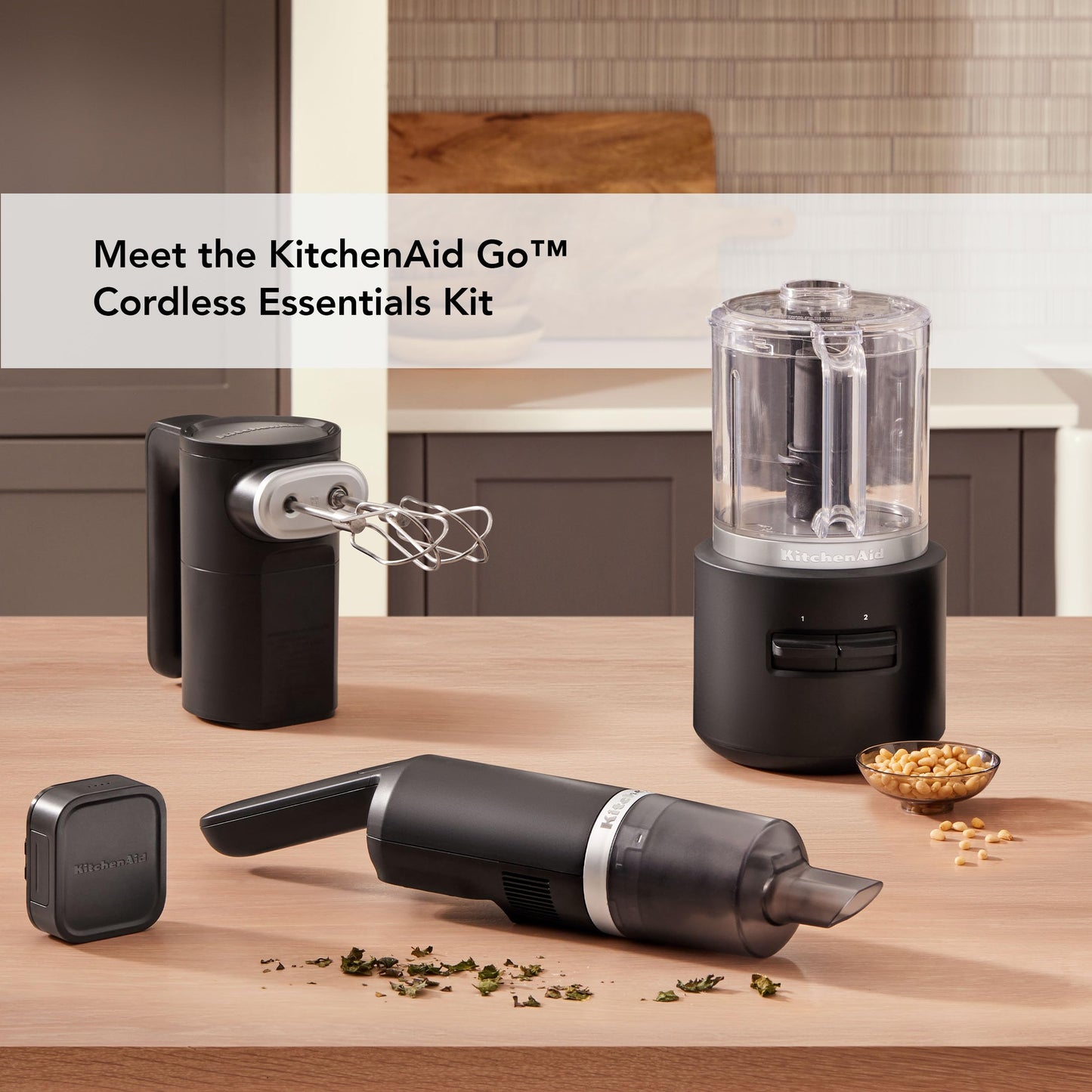 KitchenAid Go™ Cordless Bundle with Hand Mixer, Food Chopper and Kitchen Vacuum - battery included, KBUR131, Black Matte