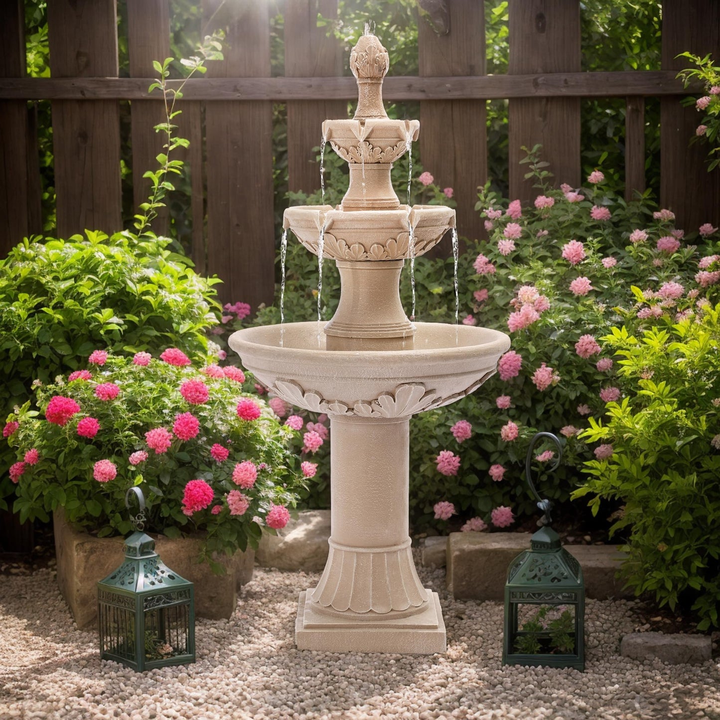 MAGIC UNION Outdoor Garden Water Fountains, 48.4''H Italian Style Fountains and Waterfalls Outside, 3-Tier Large Bubbler Cascading Indoor Floor Water Fountain Features with Pump for Home Yard Decor