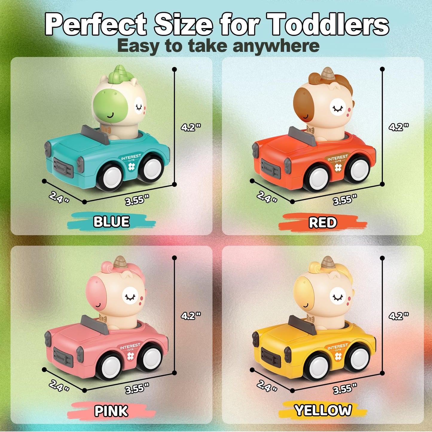 SUPVIB Press to Go Friction Inertia Car, Animal Toddler Toy Cars 1-3, Infant 6-9-12-18 Month Play Figure Vehicle Set, 1st Birthday Gift for 1-2 Year Old Boy Girl