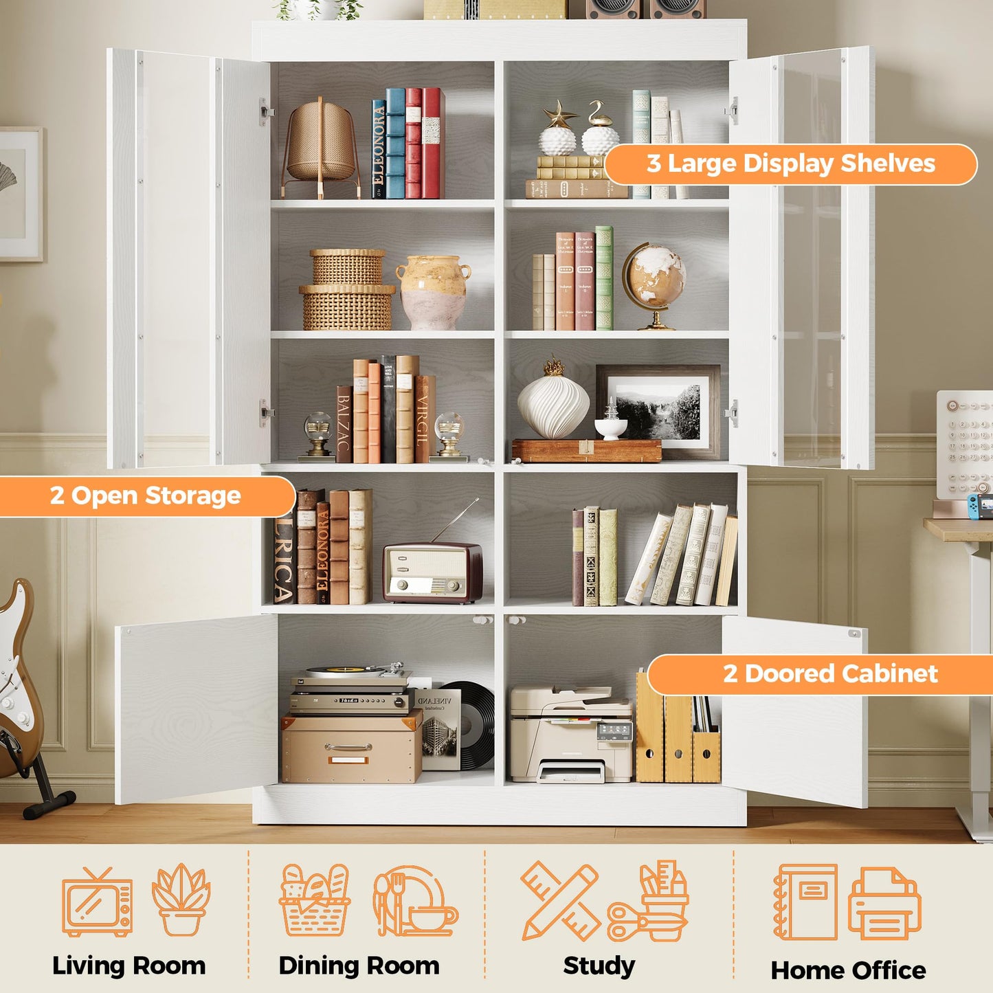 IRONCK Bookshelf with Doors, Bookshelves and Bookcases, 43.3 Inch Wide Bookshelf with Storage, Large Book Shelf with Acrylic Doors for Living Room, Home Office