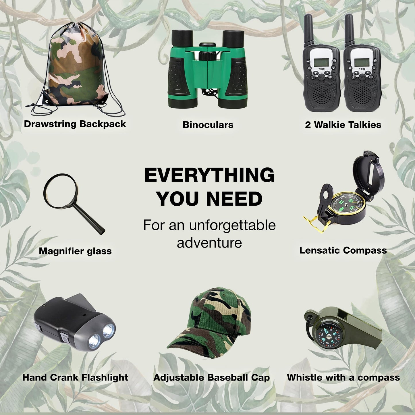 Nature Exploration Gear - Outdoor Adventure Kit with Walkie Talkies for Kids - Camping, Hiking, Backyard Toys - Creative Play Set for Boys and Girls