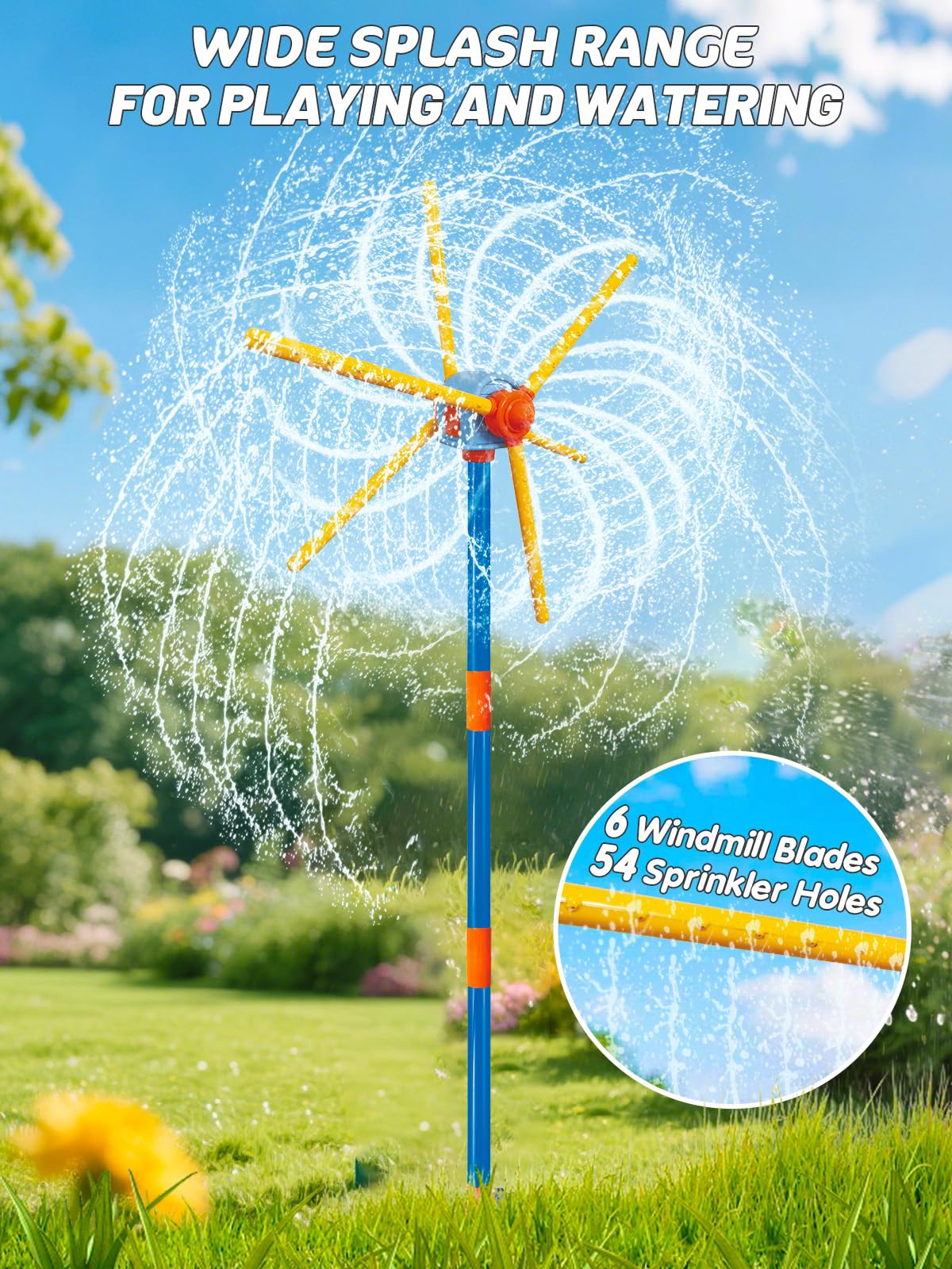 TERRAMUS 59" Windmill Water Sprinkler for Kids Summer Toys, 360° Spinning Splash Water Toy, Upgraded Double Sided with 6 Blades, Outdoor Backyard Games Summer Fun for Boys Girls Dogs & Garden Watering