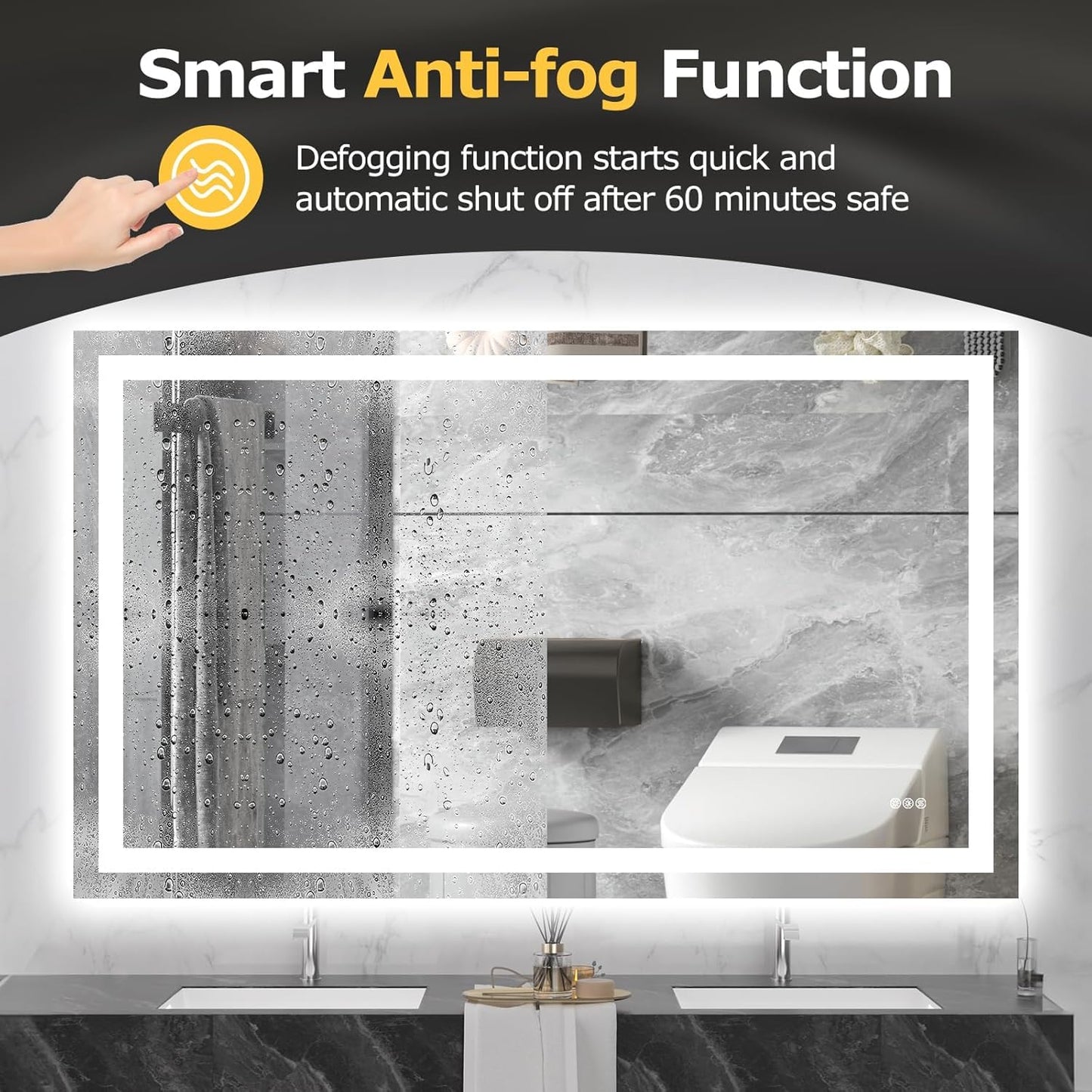 Hivone 55X30 LED Bathroom Mirror with Lights, Anti-Fog, Dimmable, Backlit + Front Lit, Smart Bathroom Vanity Mirror, Memory Function, Shatterproof, Tempered Glass (Horizontal/Vertical)