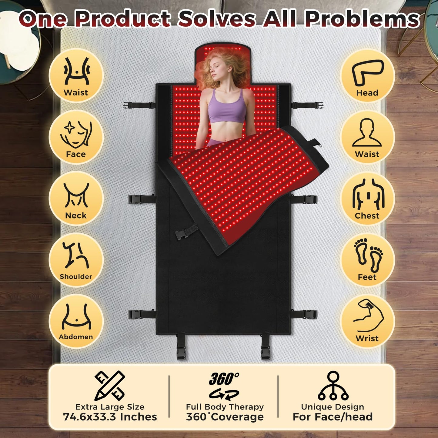 LITDUCK Body Red Light Therapy Mat, Eligible Red Light Therapy Blanket, 2in1 LEDs(660nm& 850nm), Premium Leather, Adjustable Timer & Intensity 36.3"*15.8" (2570leds)