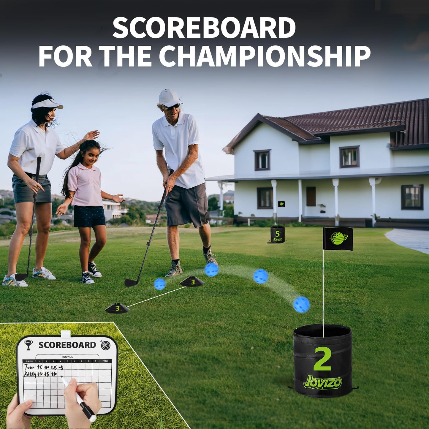 Jovizo Golf Chipping Game with 2 Retractable Clubs & 9 Holes, Portable Golf Set for Adults Kids, Outdoor Indoor Sports Practice Toy Gift for Family Play Yard, Backyard, Lawn, Beach