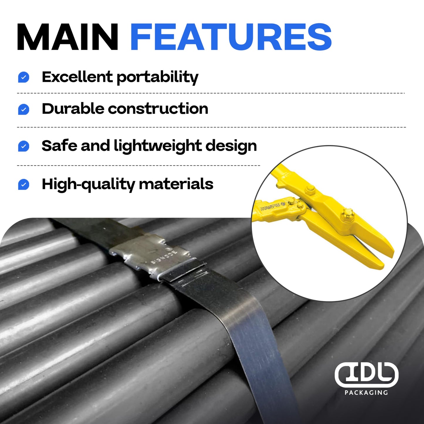 IDL Packaging H-305 Steel Strapping Cutter for 1 1/4" and 2" Straps Width and 0.05" Thickness – Heavy Duty Best in Class Tool with Even Longer Handles – Two-Hands Operation Tool