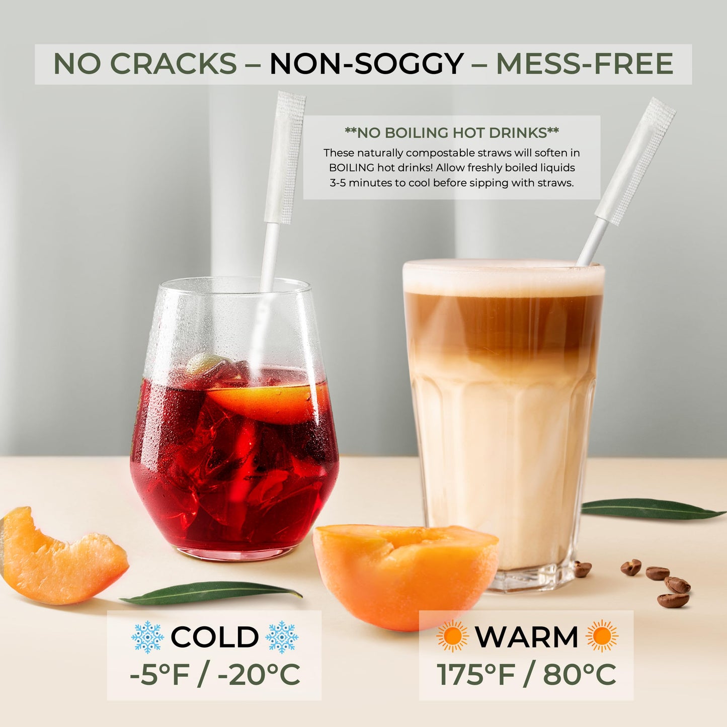 EcoPreps Biodegradable Bamboo Fiber Straws, Plastic-Free Individually Wrapped Straws | 100 Count, 100% Compostable, Eco-Friendly Drinking Straw | 7.8'' Plant Fiber Disposable Straw in White Paper Wrap