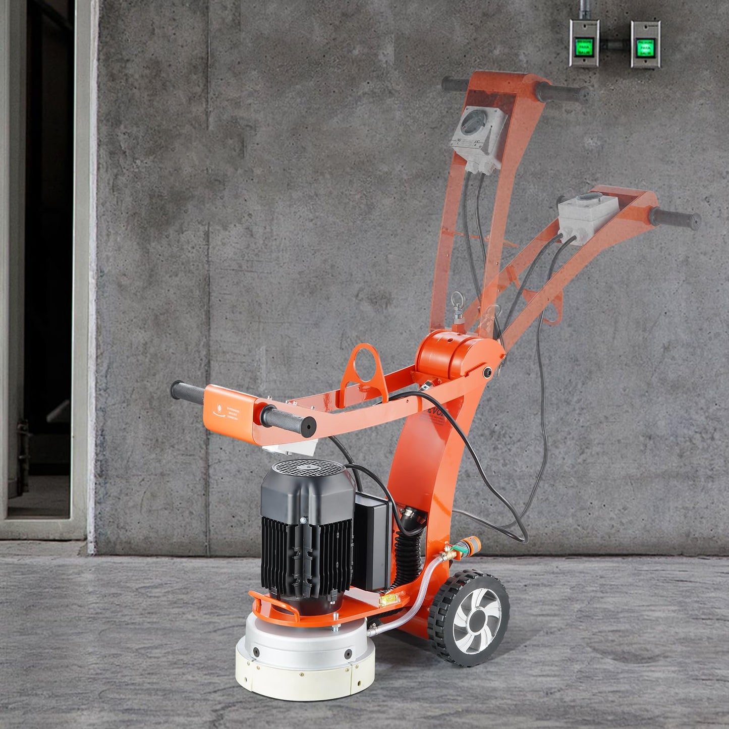 VEVOR 10" Electric Concrete Floor Grinder, 1.7HP Walk-Behind Polisher, 1300W Grinding Machine with 1720RPM Brushless Motor, Heavy-Duty Surfacing Tool for Granite and Concrete Floors