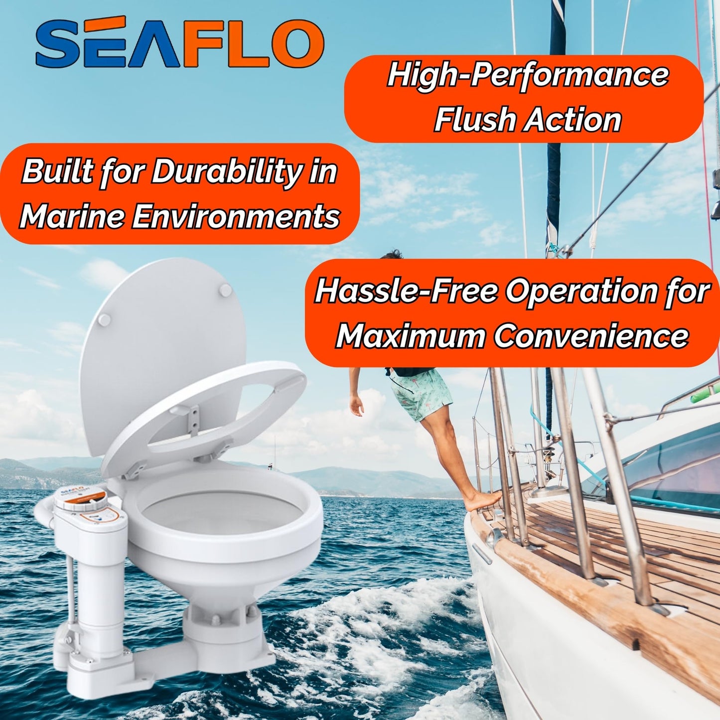 SEAFLO 12V Electric Twist Flush Marine Toilet Boating Head