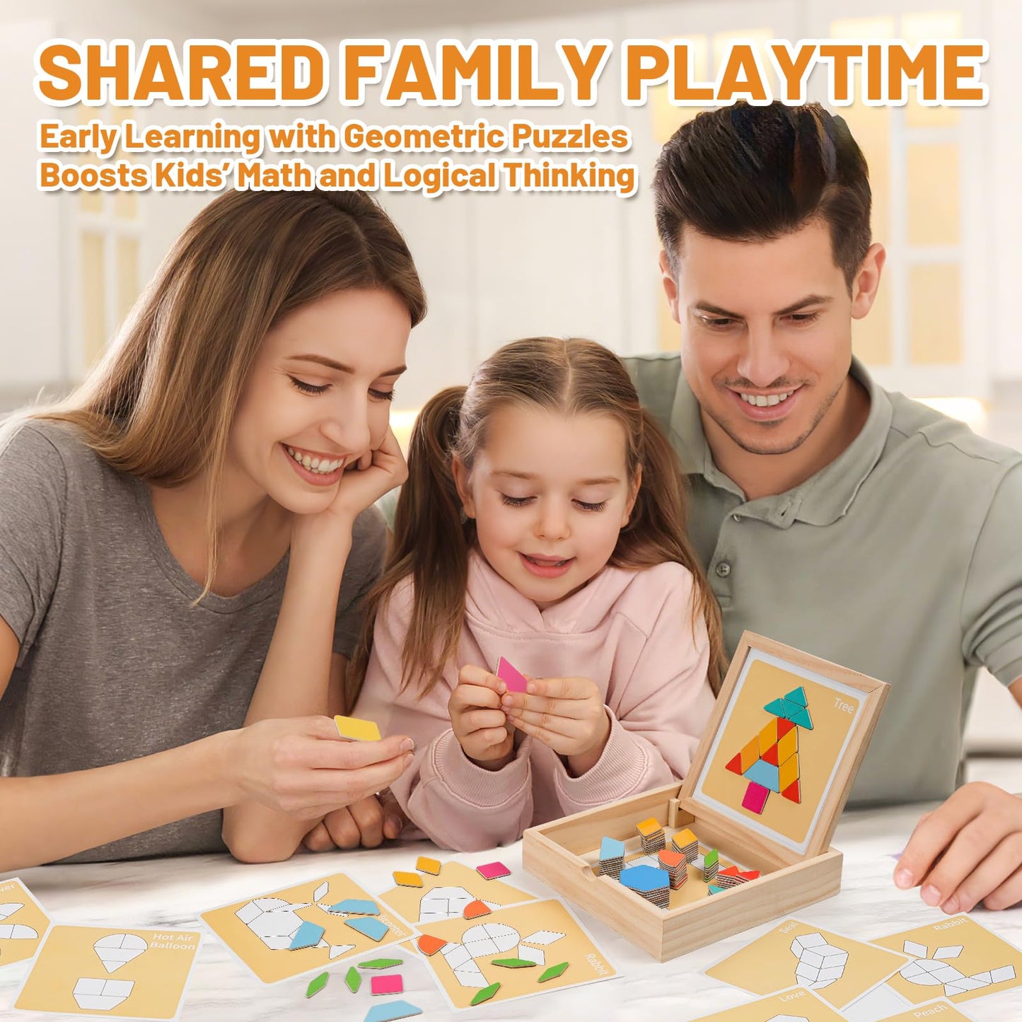 ODRIEW 130 Pcs Wooden Magnetic Pattern Blocks Set, Montessori Tangram Puzzle with Pattern Cards & Storage Box, STEM Educational Toy for Toddlers & Kids Ages 4–8, Creative Gift for Boys & Girls