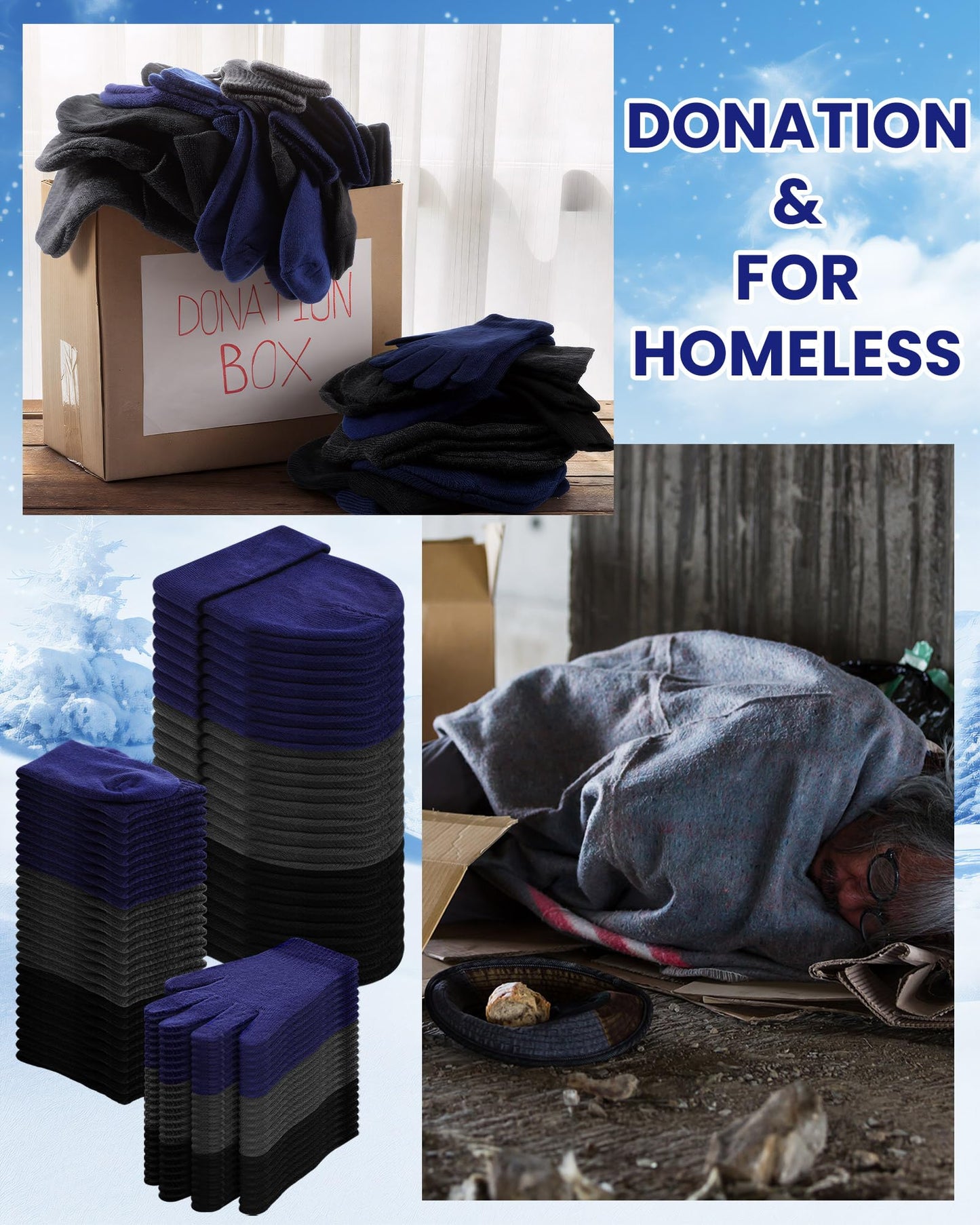 Suhine 150 Pcs Bulk Homeless Supplies Winter Beanies Gloves Socks Set Warm Care Package Homeless Kits for Cold Weather Items (Basic Colors)
